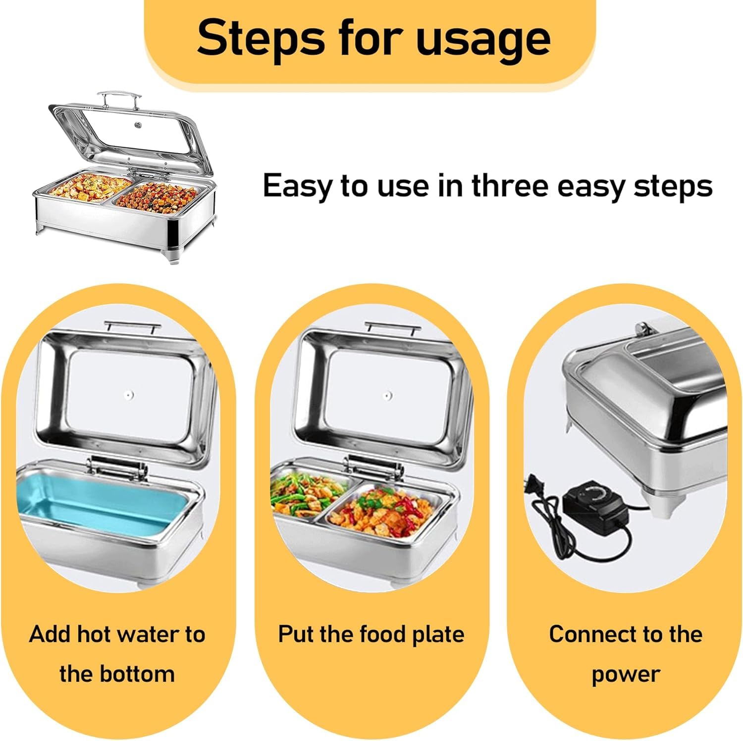 Chafing Dish Elettrico, 9L Scaldavivande Commerciale Contenitore Scalda Cibo Acciaio Inox con on Coperchio in Vetro Trasparente, Scaldavivande Elettrico per Buffet e Feste (GN1/1)