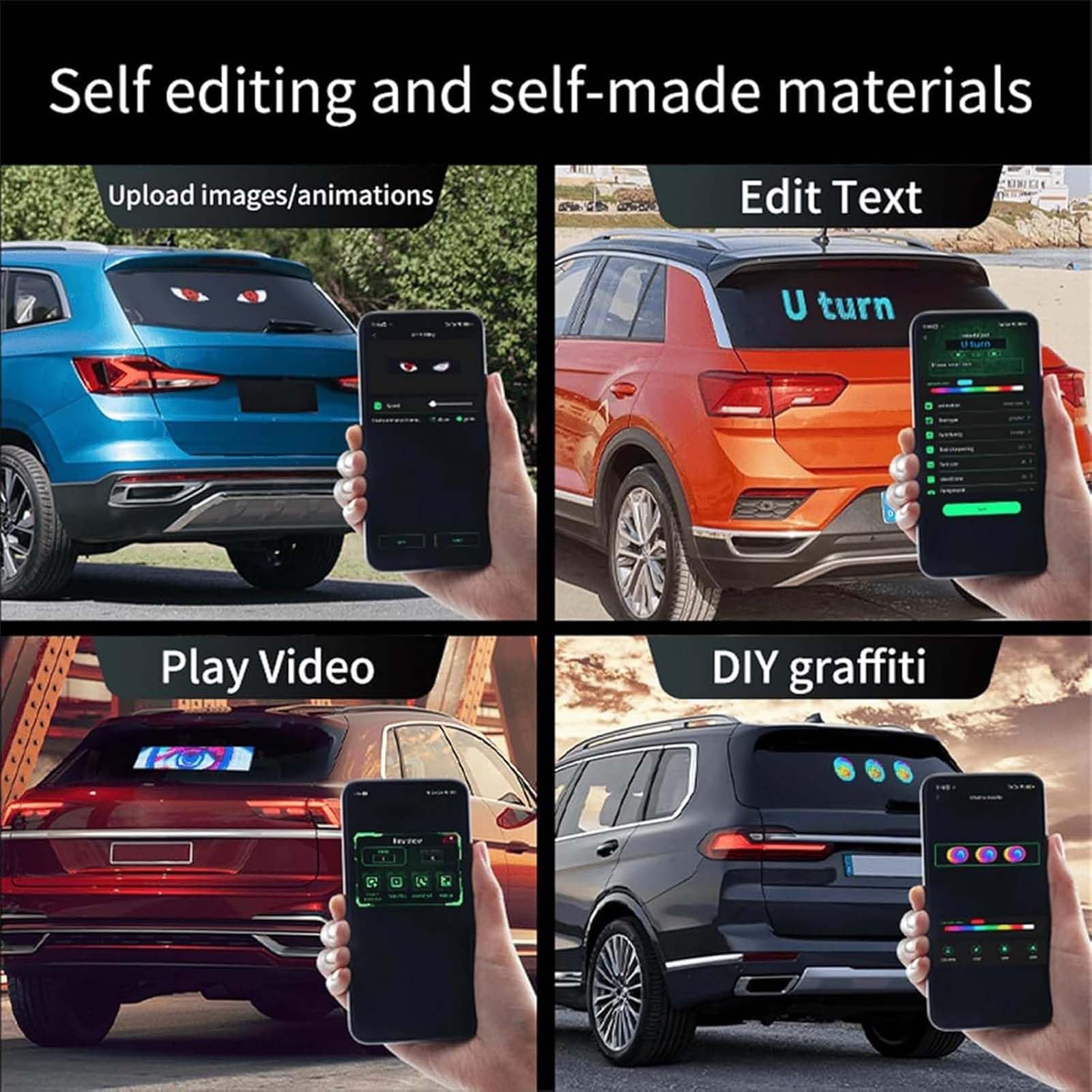 Occhi LED per Camion e Auto, Luci da Diavolo, Display Flessibile Programmabile, Fai da Te, LED Dinamici, Luce Colorata