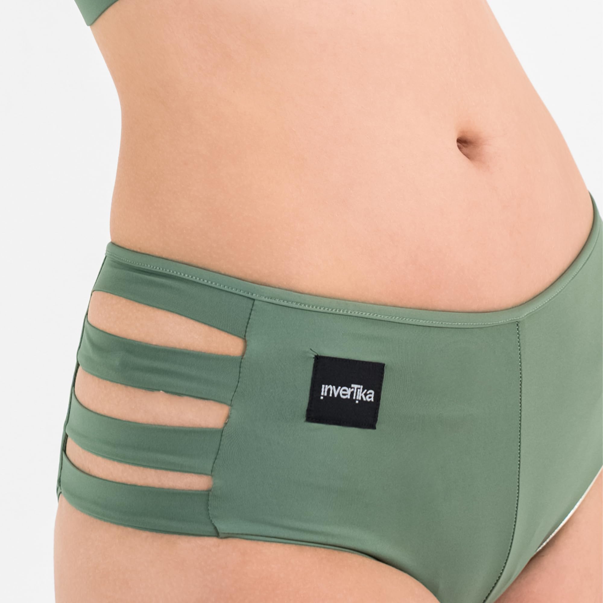 Invertika Kompletny top damski - majtki damskie - bielizna sportowa - Polak Dance z lycry podwójna twarz odwracalna wkładka Made in Italy, Zielony/Złoty, S