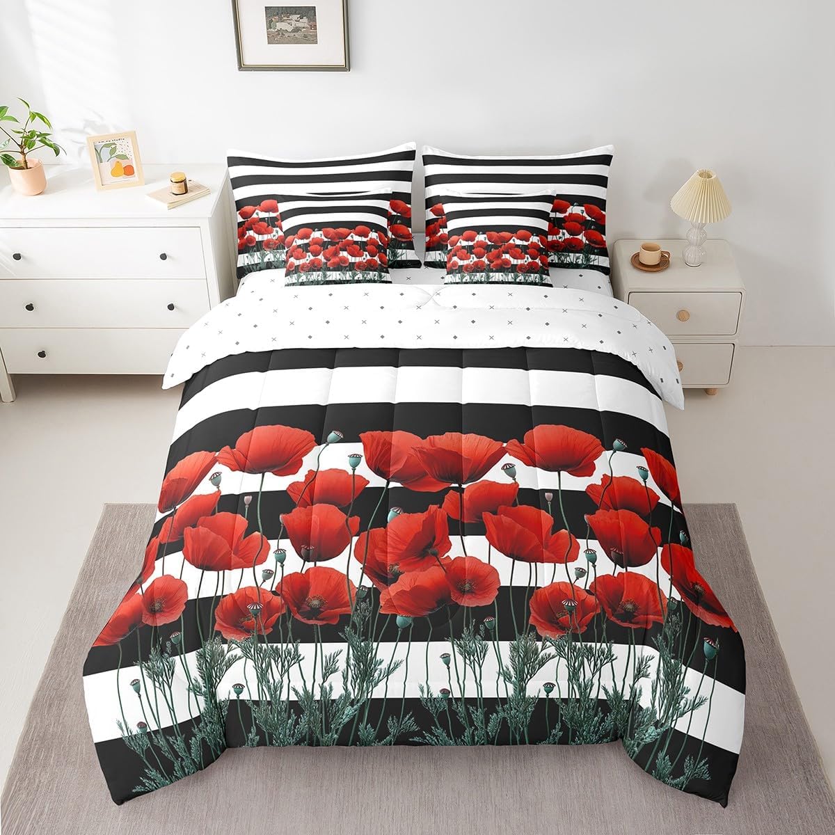 jejeloiu Black Women Comforter Set with Sheets Queen Size African American Woman 7 Piece Bedding Set All Season Teens Yellow Abstract Bed in A Bag Breathable Soft Lightweight Modern Room Decor