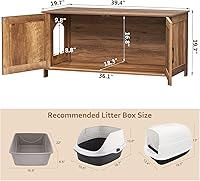 Vista 30 de Homhedy - Caja de arena para gatos, muebles de madera para baño de gatos con puerta de granero, casa para mascotas, se adapta a la mayoría de cajas