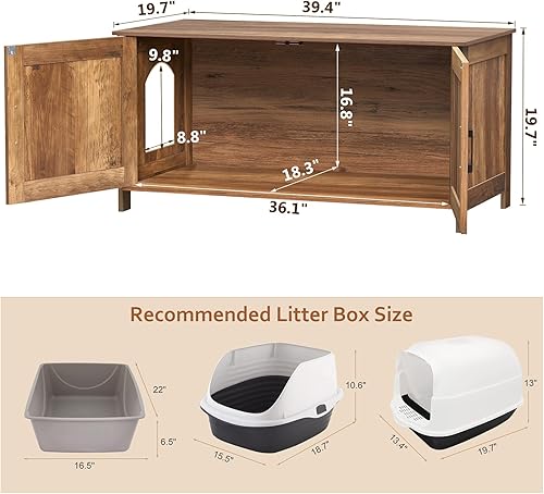 Miniatura 30 de Homhedy - Caja de arena para gatos, muebles de madera para baño de gatos con puerta de granero, casa para mascotas, se adapta a la mayoría de cajas