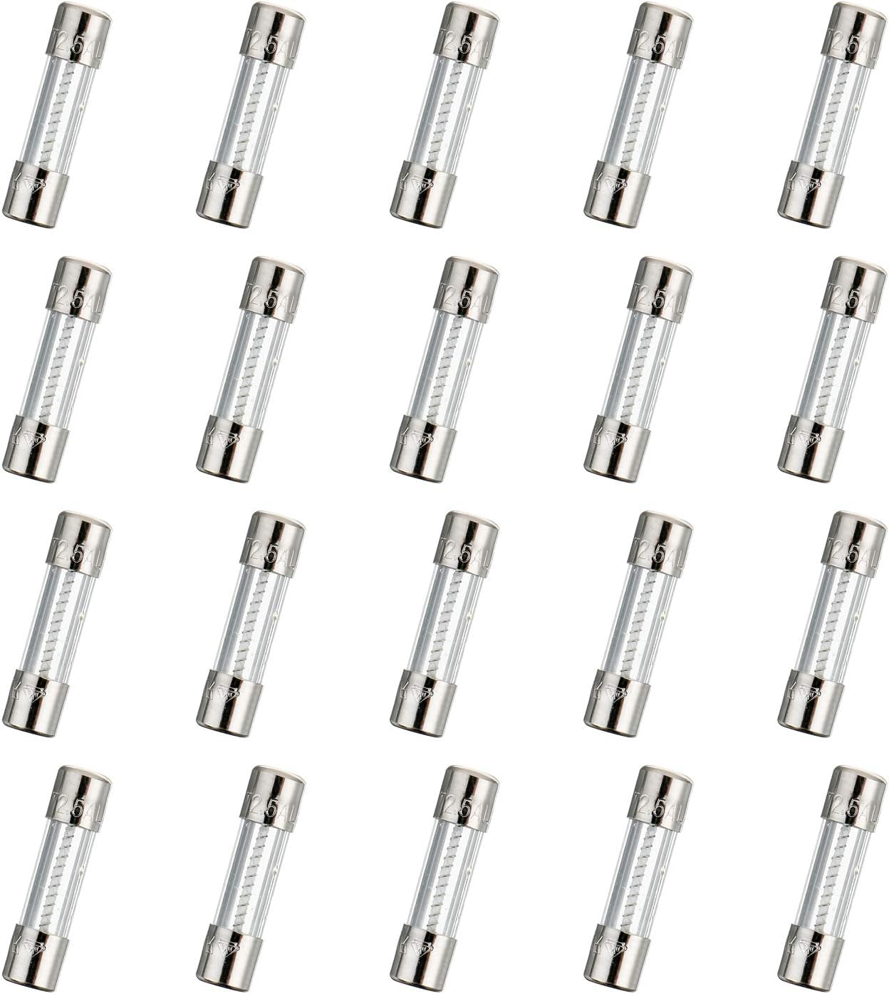 10pcs T2.5AL250V Cartridge Glass Fuses - Fast-Blow 2.5A 250V Fuse Replacement Pack