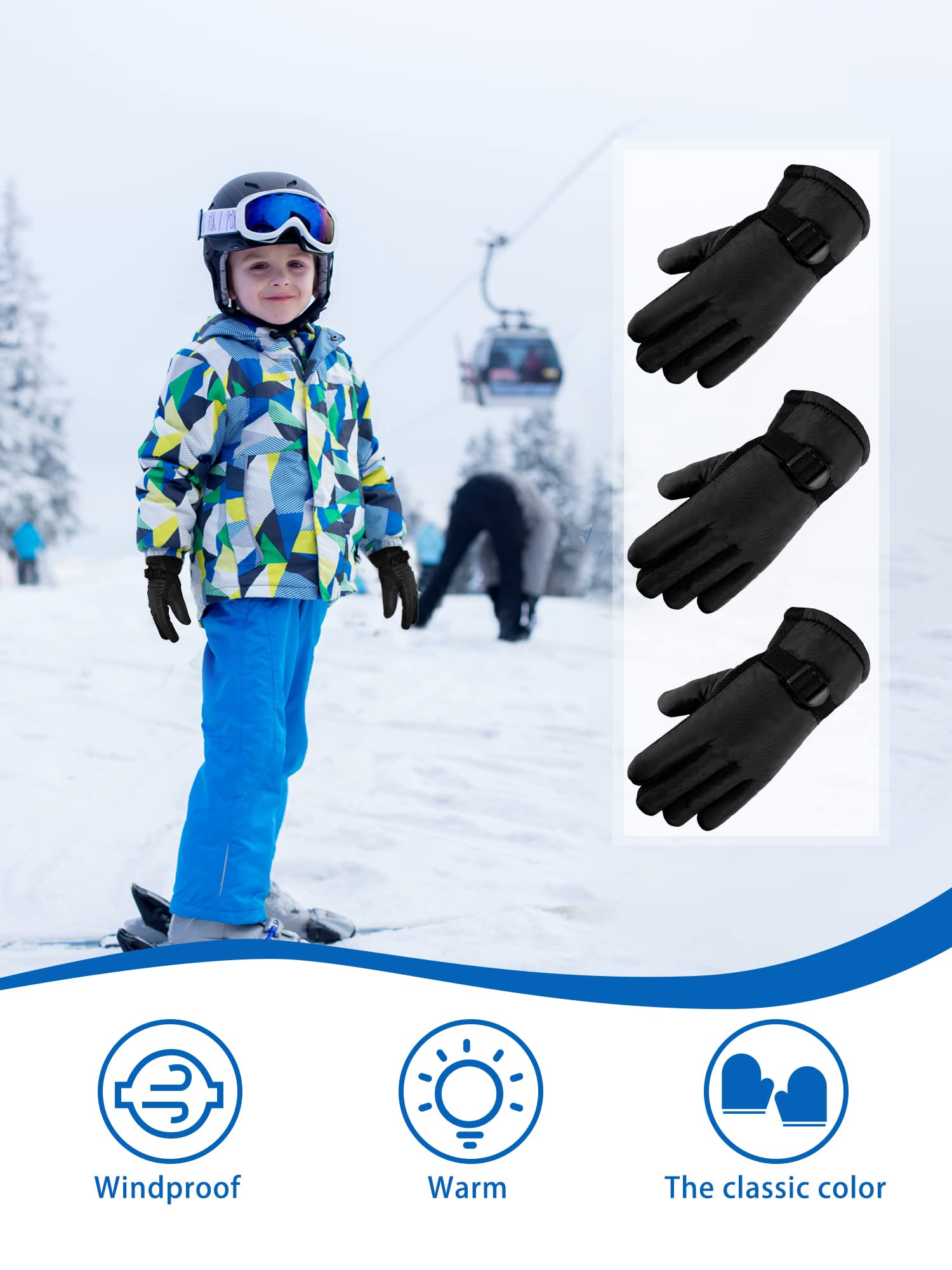 Boyiee 12 Paar Ski Handschuhe Winter Handschuhe Schnee Handschuhe wasserdichte Handschuhe für Kinder (Schwarz, 8-12 Jahre)