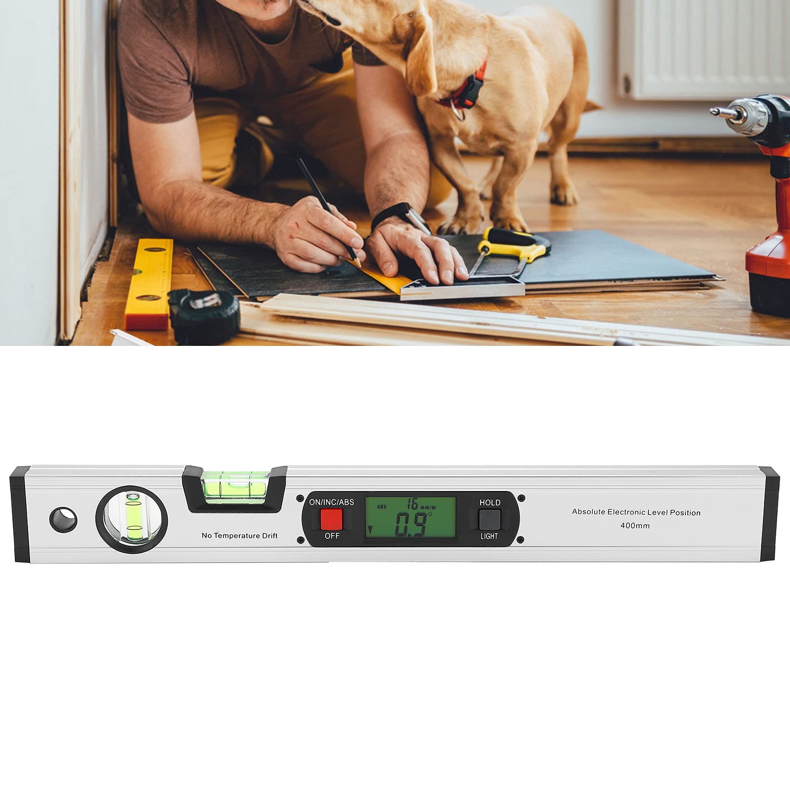 Righello angolare con display digitale da 400 mm e indicatore di livello elettronico - Goniometro in lega di alluminio con base magnetica e LCD retroilluminato per installazione