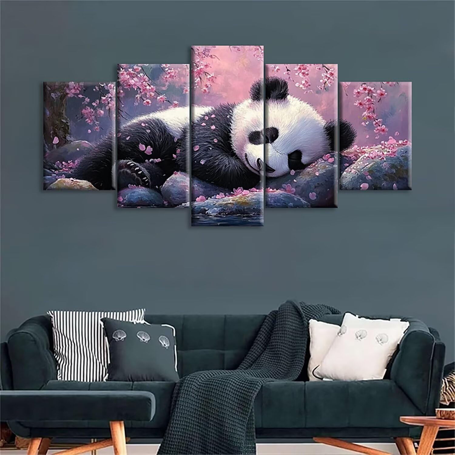 Multipanel 5 sztuk kwadratowe malowanie diamentowe Panda, 5D diamentowe malowanie zwierząt dorośli duży haft krzyżykowy, hobby DIY mozaika do dekoracji domu ściana 100 x 60 cm W5-628