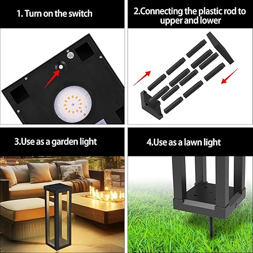 Miniatura 8 de Lámpara solar de pie para patio al aire libre, paquete de 4 luces solares para senderos con 3 modos de luz, decoraciones de jardín, impermeable,