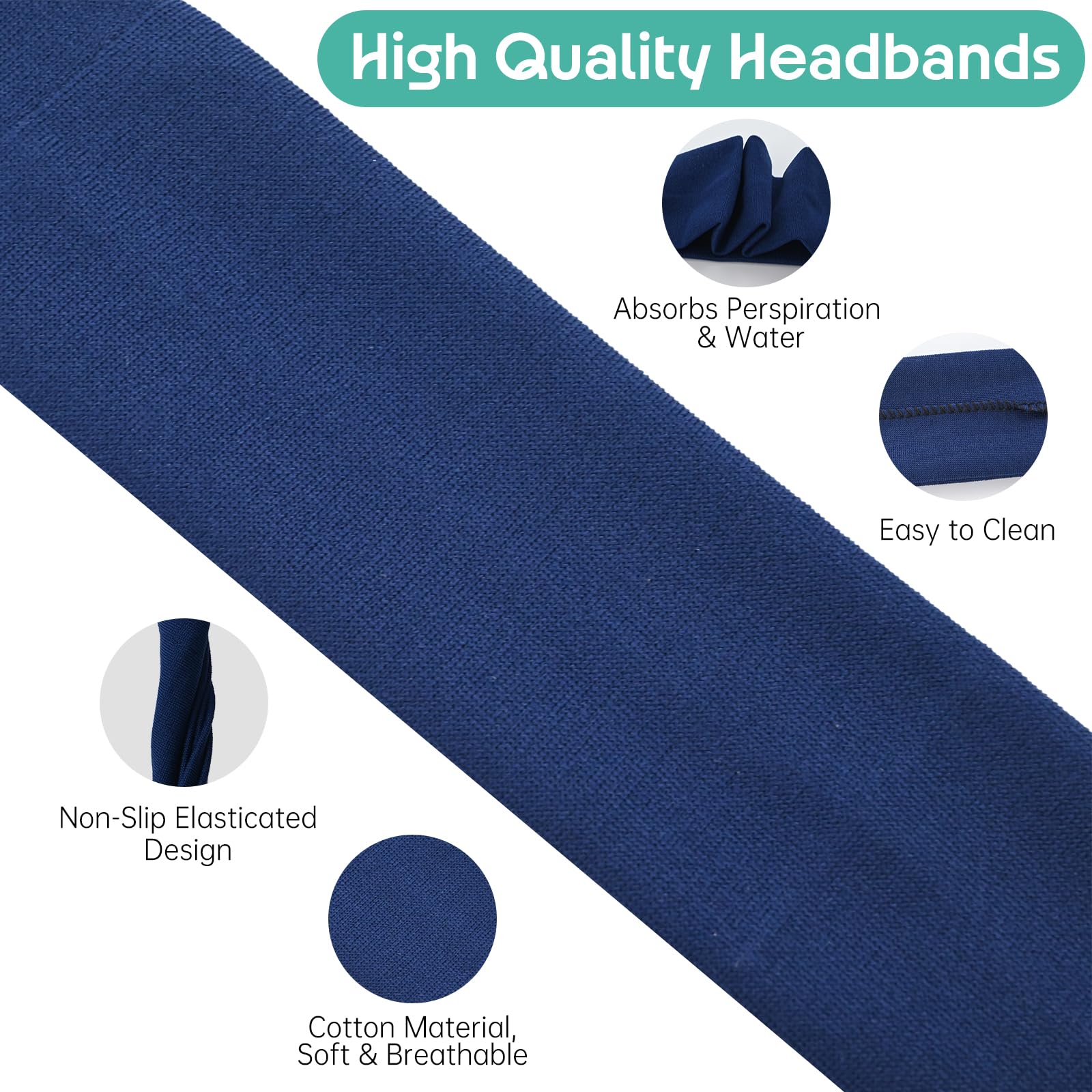 12Pcs Elastic Cotton Headband, Stretchy Headband, 5cm Non-Slip Headband, Yoga Soft Headband, Sweat Wicking Headbands - Image 3