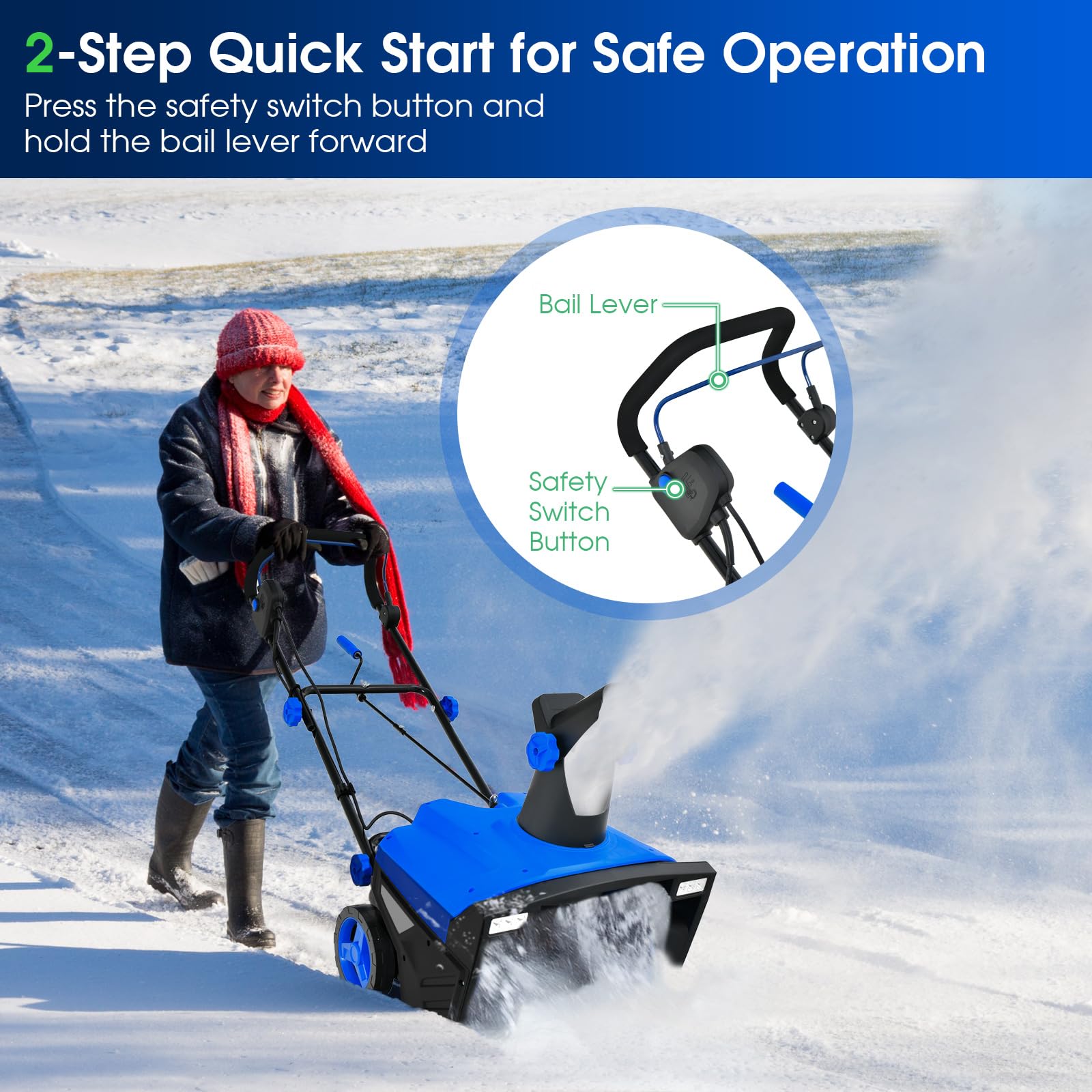 GOPLUS Souffleuse à Neige Électrique 2300 W, Largeur 50 cm, Déneigeuse Filaire avec Projection 9 m & LED, Chasse-Neige Puissant pour Jardins, Trottoirs (Bleu)