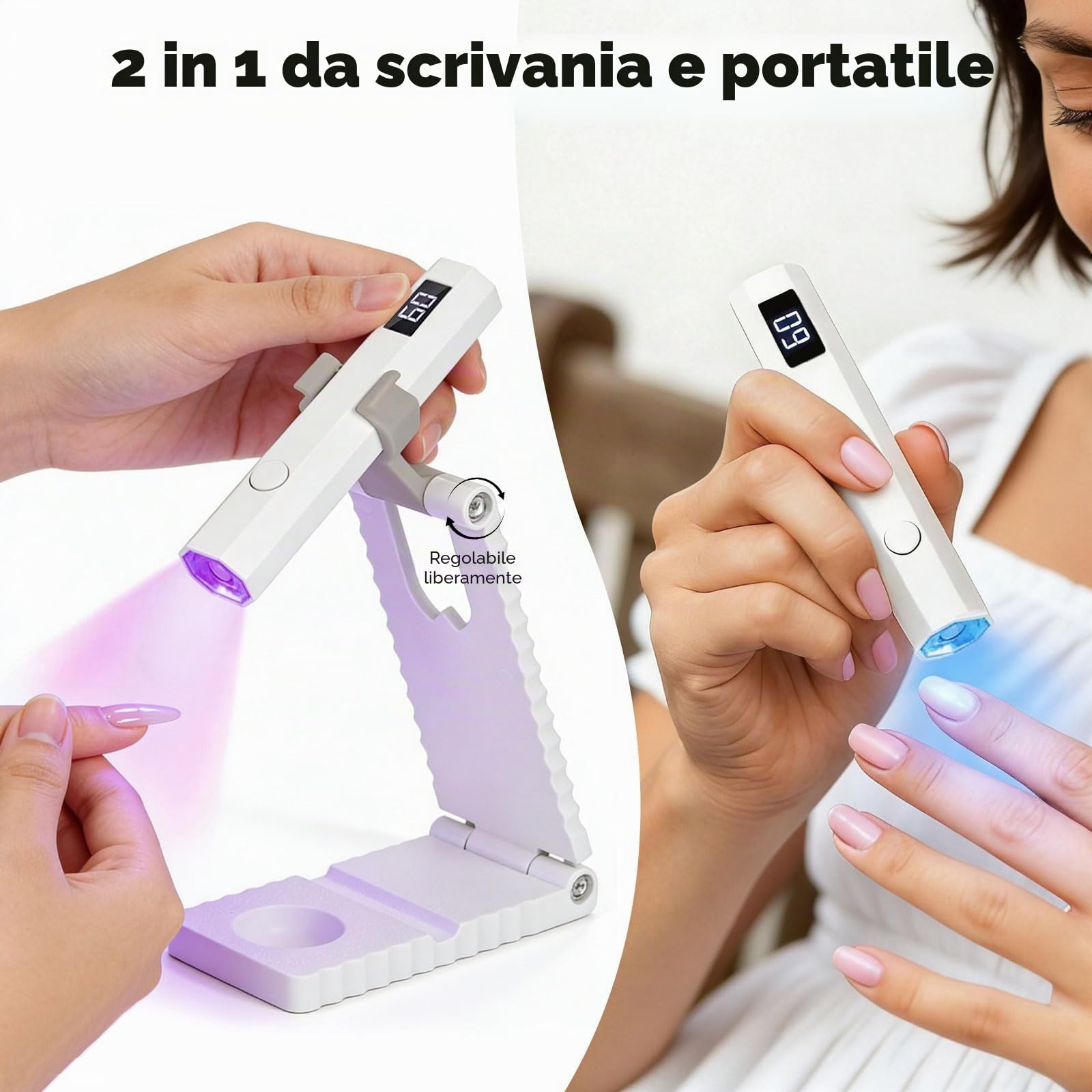 Mini Lampada UV LED Unghie, 3W Portatile UV Lampada per Unghie con Supporto, USB Lampada Unghie UV Led, 20/60 Timer Lampada Gel Sciugatura Rapida per Asciuga Unghie Salone di Casa