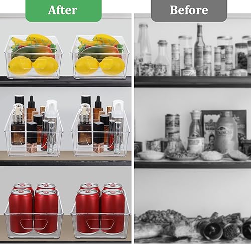 Vista 6 de Paquete de 6 organizadores y almacenamiento de despensa, recipientes de plástico transparente con 3 divisores para cocina, organización