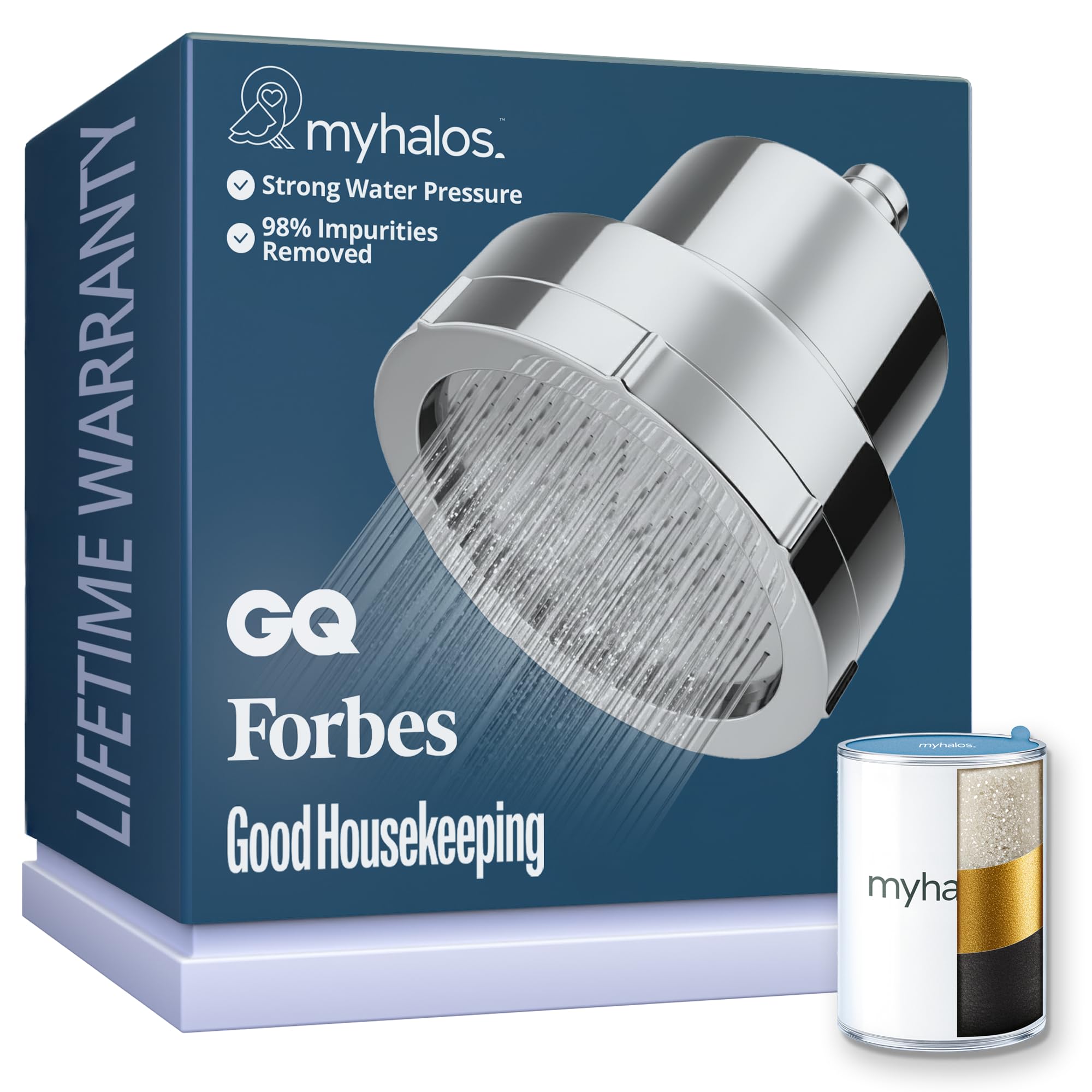 Myhalos B - Chrome Myhalos® Shower Filter For Hard Water Uk - High Pressure Fixed Filter Shower Head To Reduce Chlorine, Water Softener - Easy To Install Power Filtered Showerhead (Chrome)