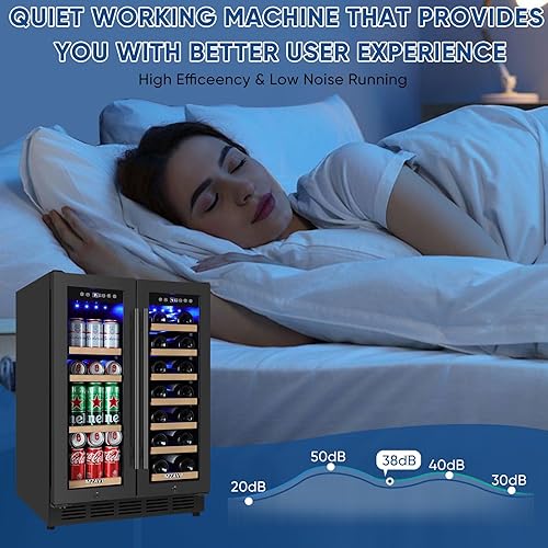 Miniatura 6 de Refrigerador de vino y bebidas de 24 pulgadas, enfriador de bebidas de vino de doble zona mejorado con puerta de vidrio y puerta francesa,