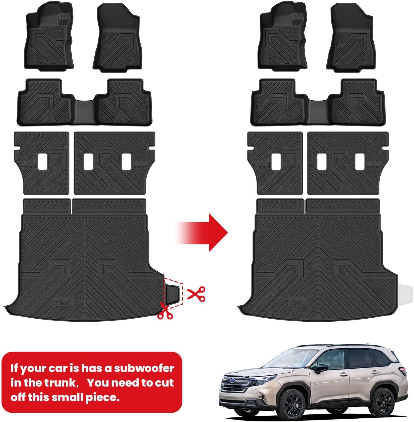 LASFIT Floor Mats & Backrest & Cargo Mats for Subaru Forester 2026 2025 (Fit Hybrid, Not for Gas), All Weather TPE Custom Fit Easy Clean for Forester Hybrid 2025 2026 Car Accessories Trunk Liners - Image 2