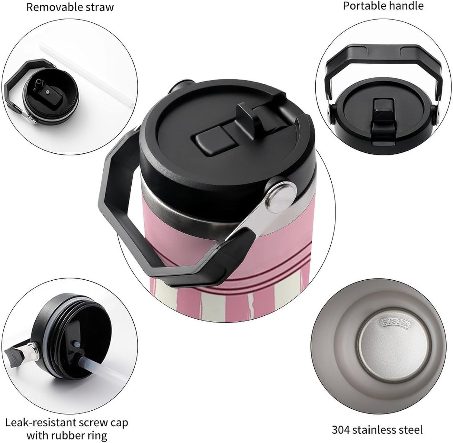 30oz Insulated Tumblers with Top Handle, Stainless Steel Ice Cream Store Pink Car Cup with Straw for Gift, Leak-Proof Double Wall Vacuum Travel Mug, Personalized Water Bottles Black