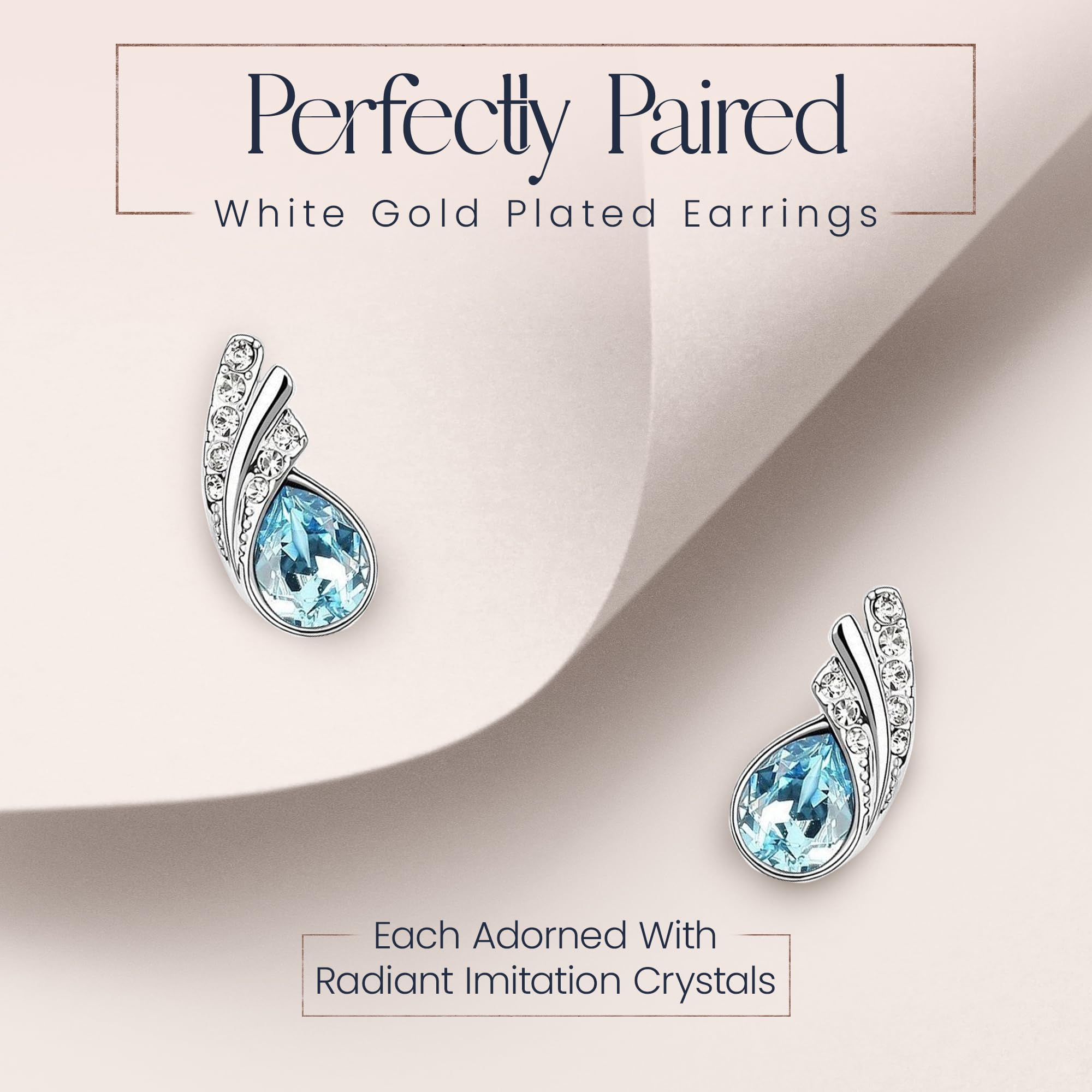 Crystalline Azuria Mujer 18ct Chapado en Oro Blanco Lágrimas Cristales Azul Aguamarina simulada Juego de joyas Collar Pendientes para Mujer Niña Boda Novia y Dama de honor