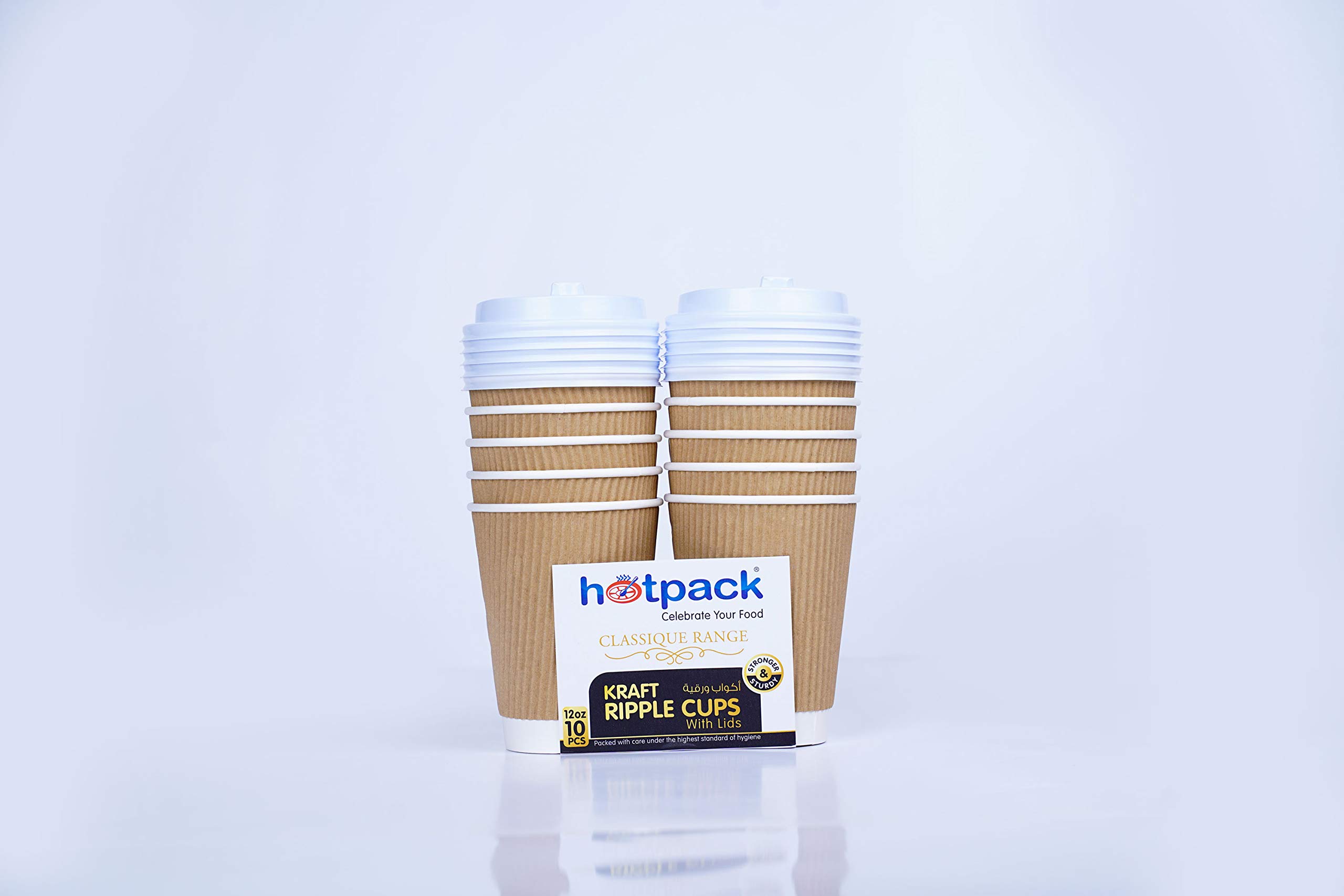 Hotpack Paper Ripple Kraft Cup with Lid, 12Oz, 10 Pieces