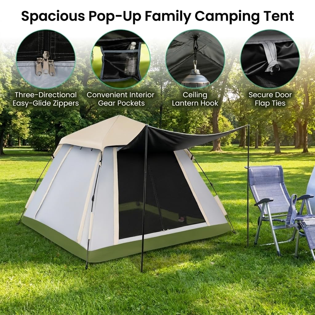 GOPLUS Tienda de Campaña Pop-up para 2-4 Personas, Tent Instantánea para Playa, Impermeable 2000 mm, Tela Oxford y Varilla de Fibra de Vidrio, Protección 50+ para Camping Pesca, 235 x 235x170 cm