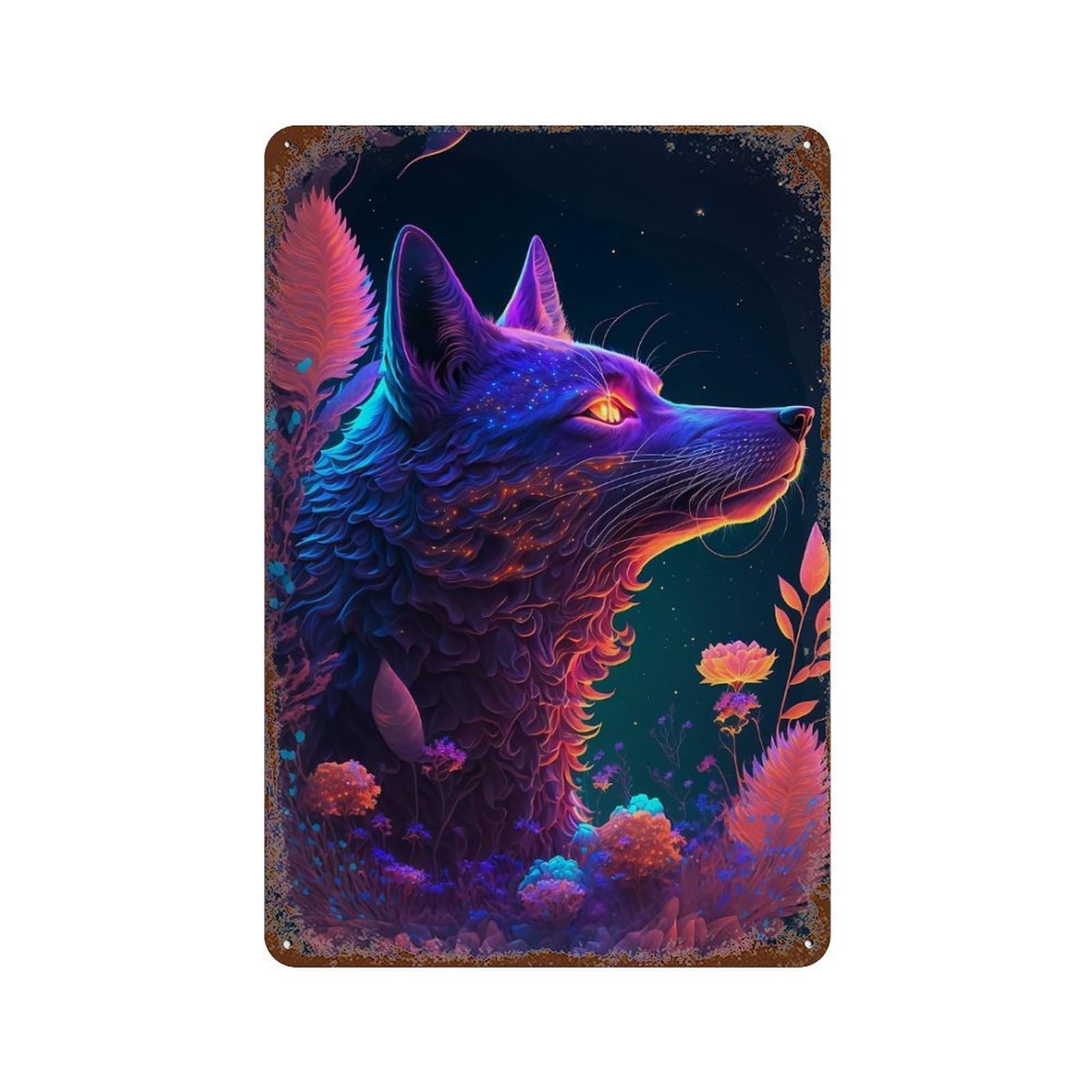Cosmic Wolft Rust Effect Tin Sign 11.8"x7.9", Novelty Wall Decor for Patio, Garden Room And Bar Decor