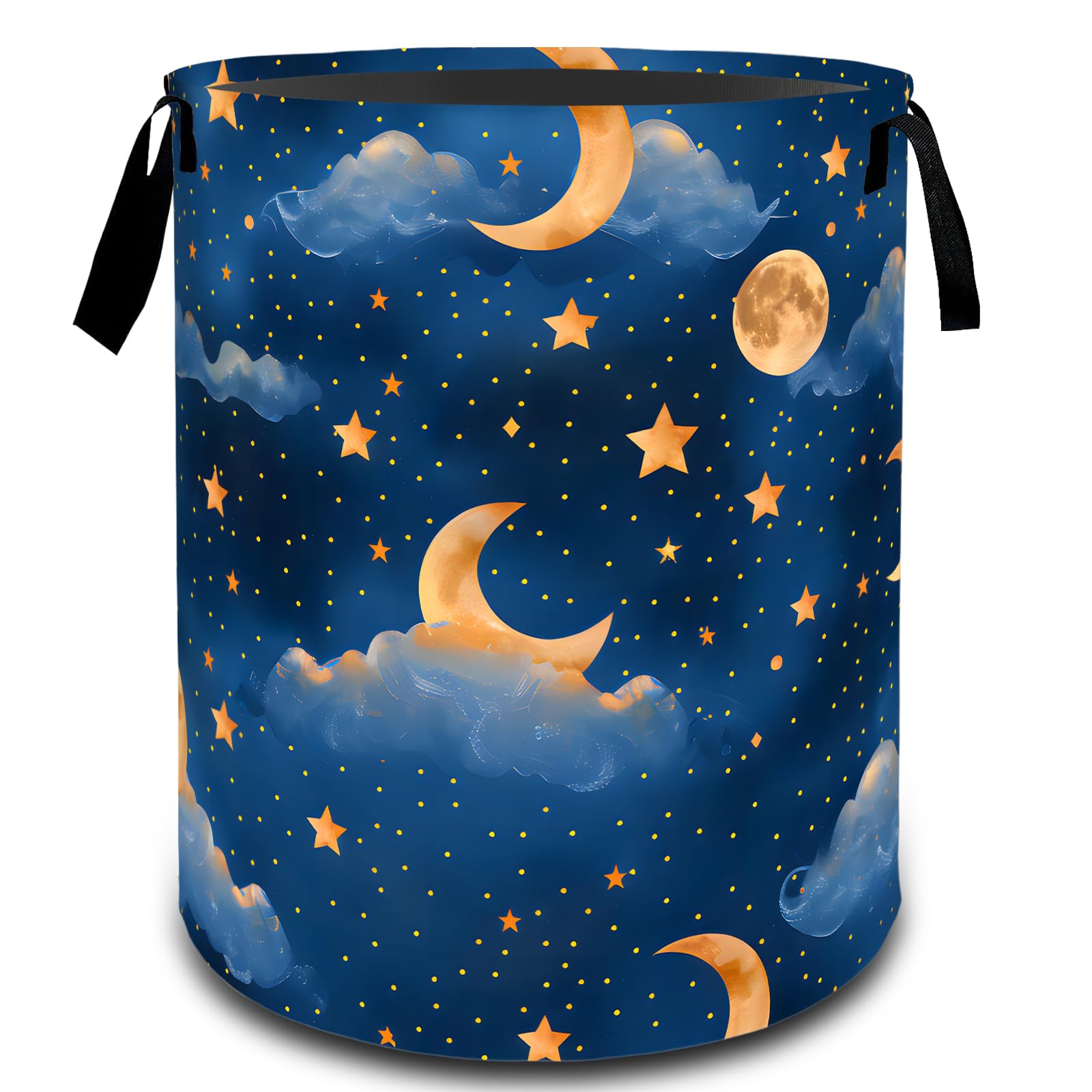 VODRM Moon and Star Night Sky Laundry Basket, Dirty Collapsible Clothes Toy Organizer Hamper for Kids Adults, Oxford Cloth Waterproof Storage Bin for Bedroom Bathroom Home Decor Gifts, 19.7"X15.7"