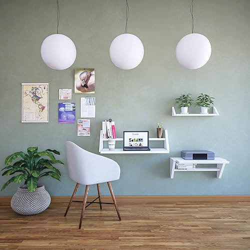 Miniatura 5 de Escritorio de pared reversible de color blanco mediano  juego de dos estantes flotantes blancos para la instalación de escritorio en casa y oficina