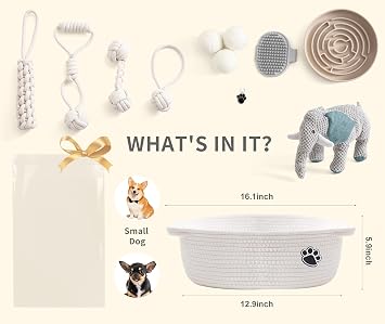 Dog Gift Basket Puppy Starter Kit, Welcome New Puppy Gift Basket with Interactive Toys Bundle, Perfect Dog Birthday Set with Chew Toys, Pet Essentials for New Owners
