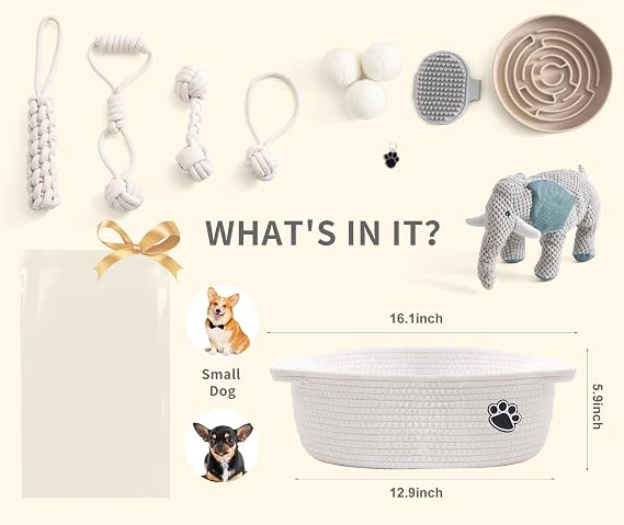 Dog Gift Basket Puppy Starter Kit, Welcome New Puppy Gift Basket with Interactive Toys Bundle, Perfect Dog Birthday Set with Chew Toys, Pet Essentials for New Owners