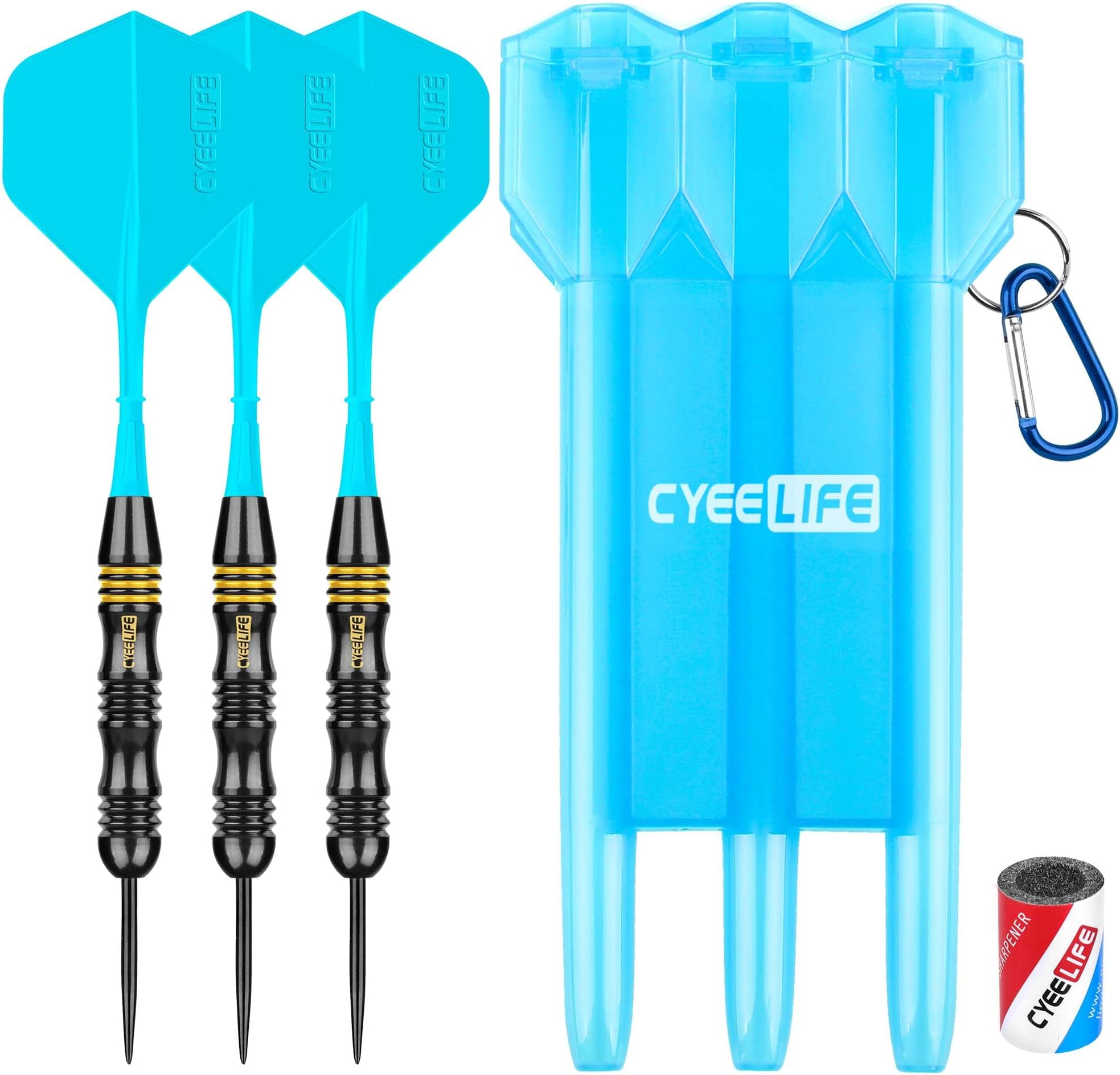 CyeeLife Steel Brass darts Set 24g with Carry case,Sharpener and Integrated Flights,5 colors available