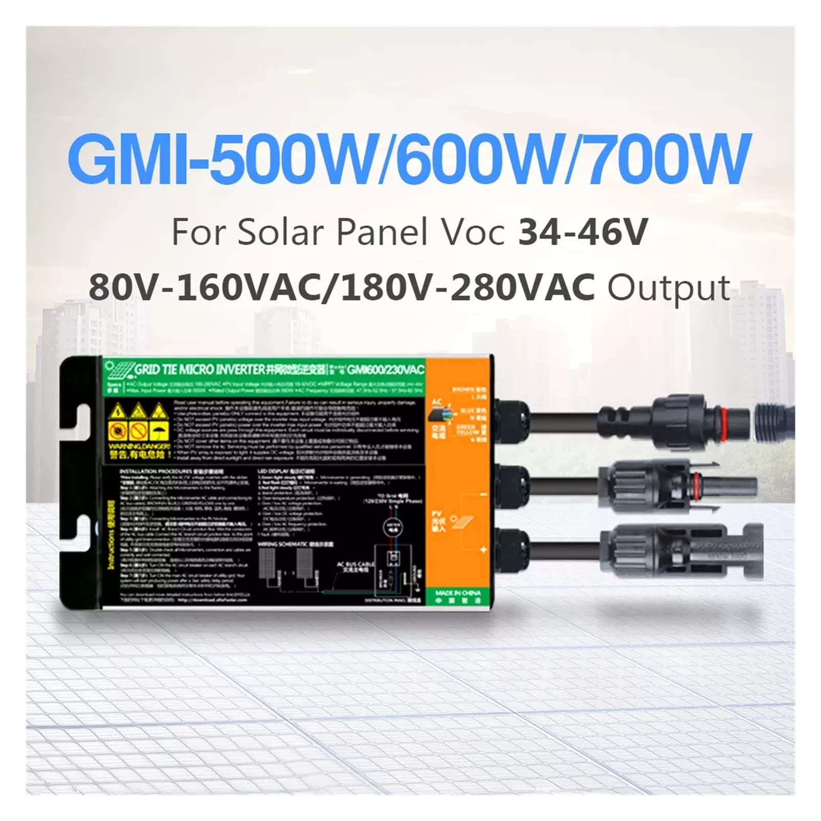 Kontroler ładowania słonecznego, 500W 600W 700W MPPT Solar PV Grid Tie Micro Inverter Seria GMI Wejście DC 18V do 50V Wyjście AC 80V do 280V 50Hz 60Hz Inwertery fotowoltaiczne(GMI700)