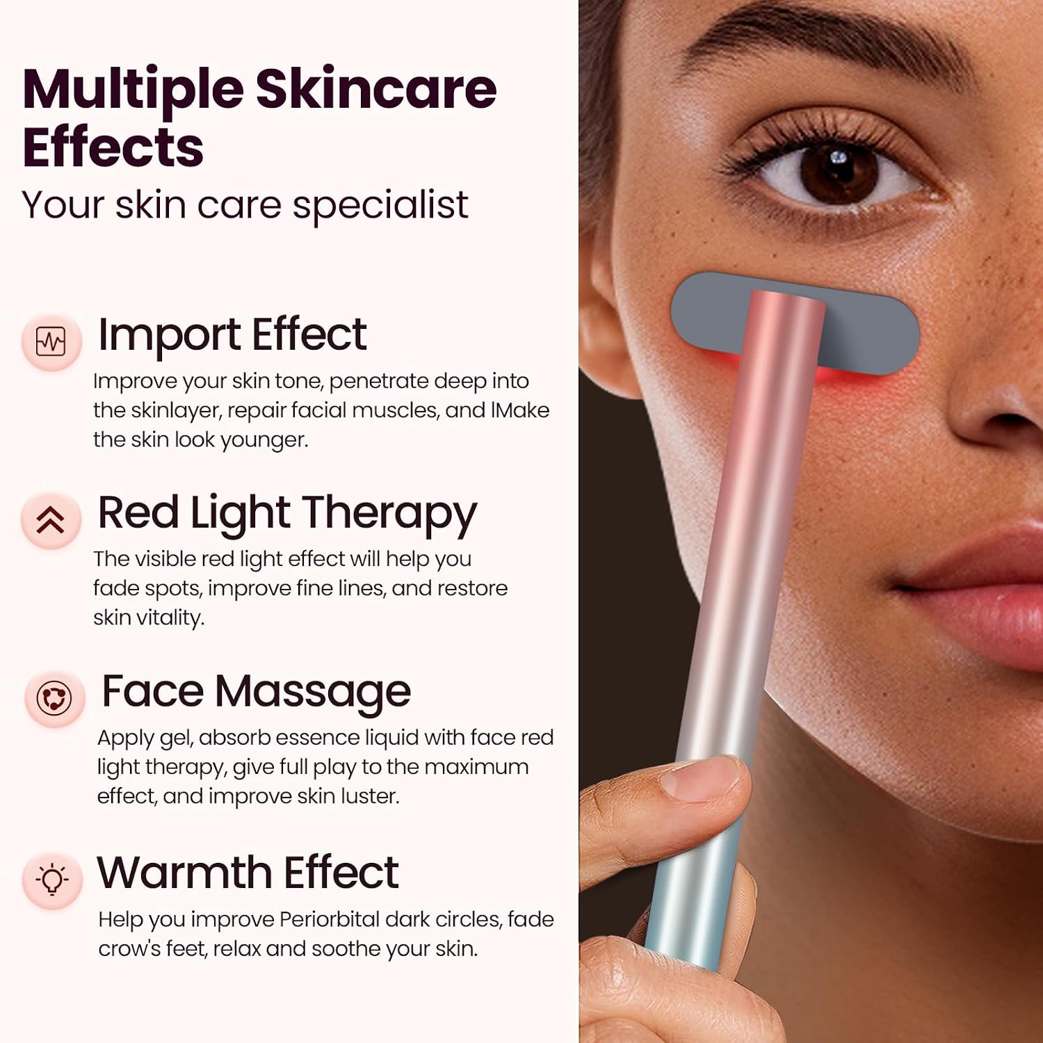 Red Light Therapy Wand for Face and Neck, 4-in-1 Light Therapy Face Massager, Skin Care Wand for Rejuvenated Skin