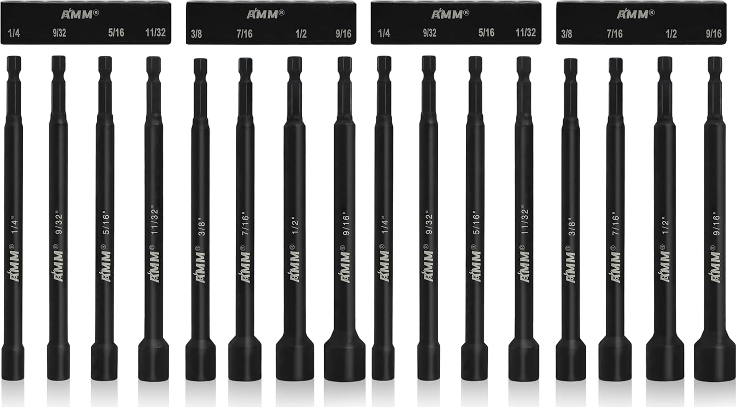 AMM 8PCS SAE Magnetic Nut Driver Set for impact drill, Long Nut Drivers 6 INCH (1/4" - 9/16"), 1/4” Hex Shank Nut Driver Bit， Cr-V Steel (Pack of 2)