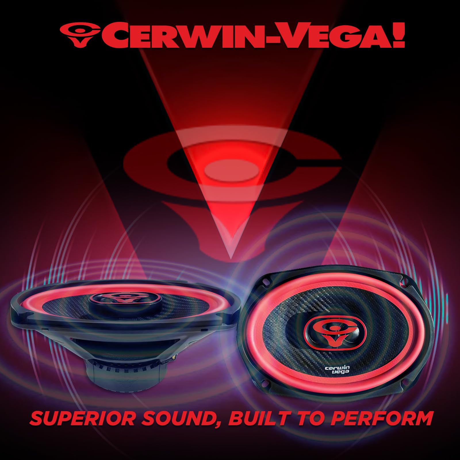 CERWIN-VEGA! V693 - Altoparlante coassiale auto a 3 vie, 15,2 x 22,9 cm, 420 Watt, colore: Nero + Rosso