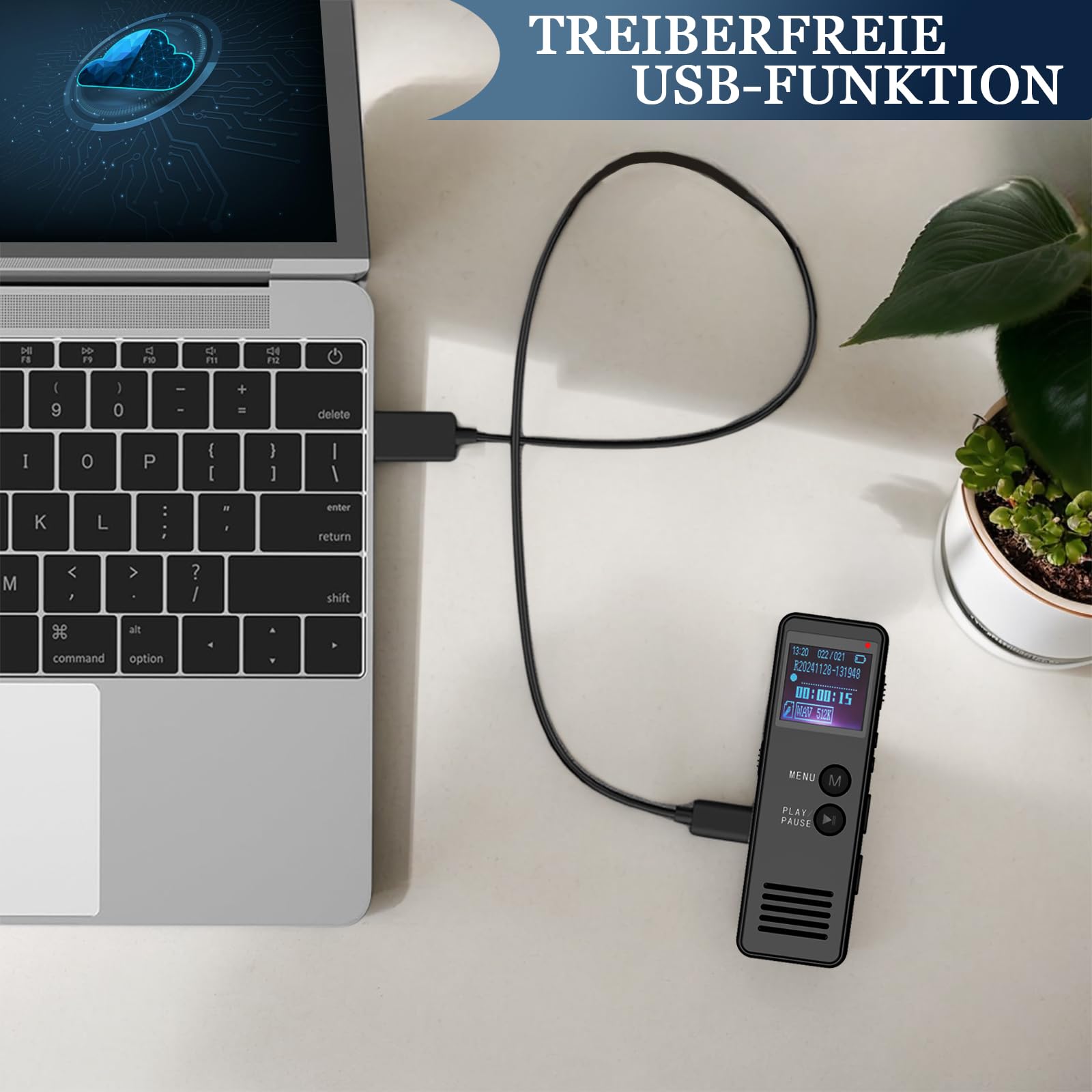64GB Digitales Diktiergerät mit Sprachsteuerung, Mini Voice Recorder mit Wiedergabe, HiFi Aufnahmegerät mit MP3/WAV, Tragbarer Audio Recorder für Vorlesungen, Meetings und Interviews