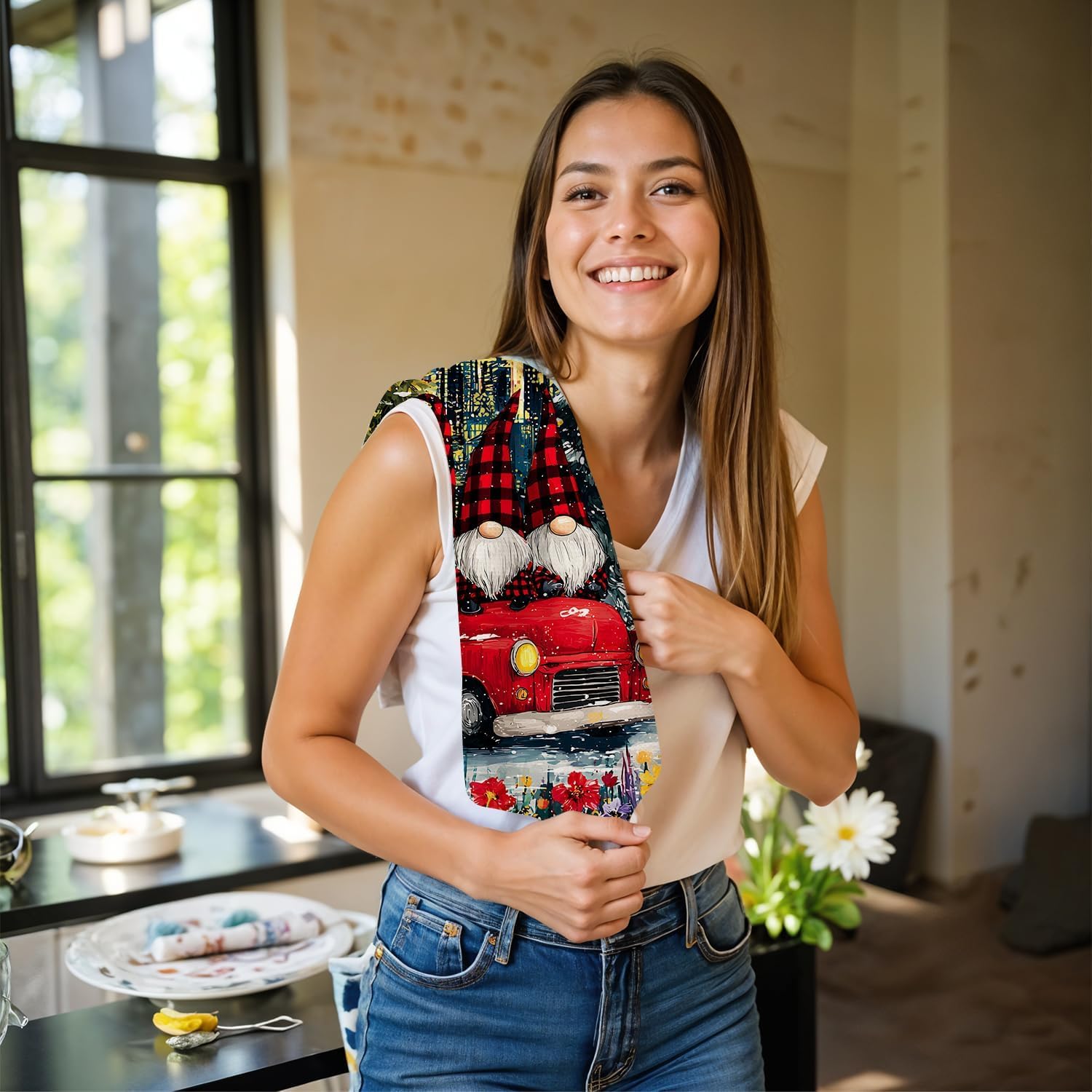 Christmas Kitchen Towels – Holiday Dish Towel with Poinsettia, Reindeer & Christmas Tree Print, Cotton Tea Towels for Festive Farmhouse Kitchen Décor, Holiday Baking & Cleaning Gift - Image 2