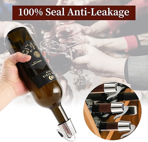 Miniatura 3 de Paquete de 2 tapones para botellas de vino, tapones de vino reutilizables para botellas de vino, tapón de acero inoxidable con silicona, corcho de