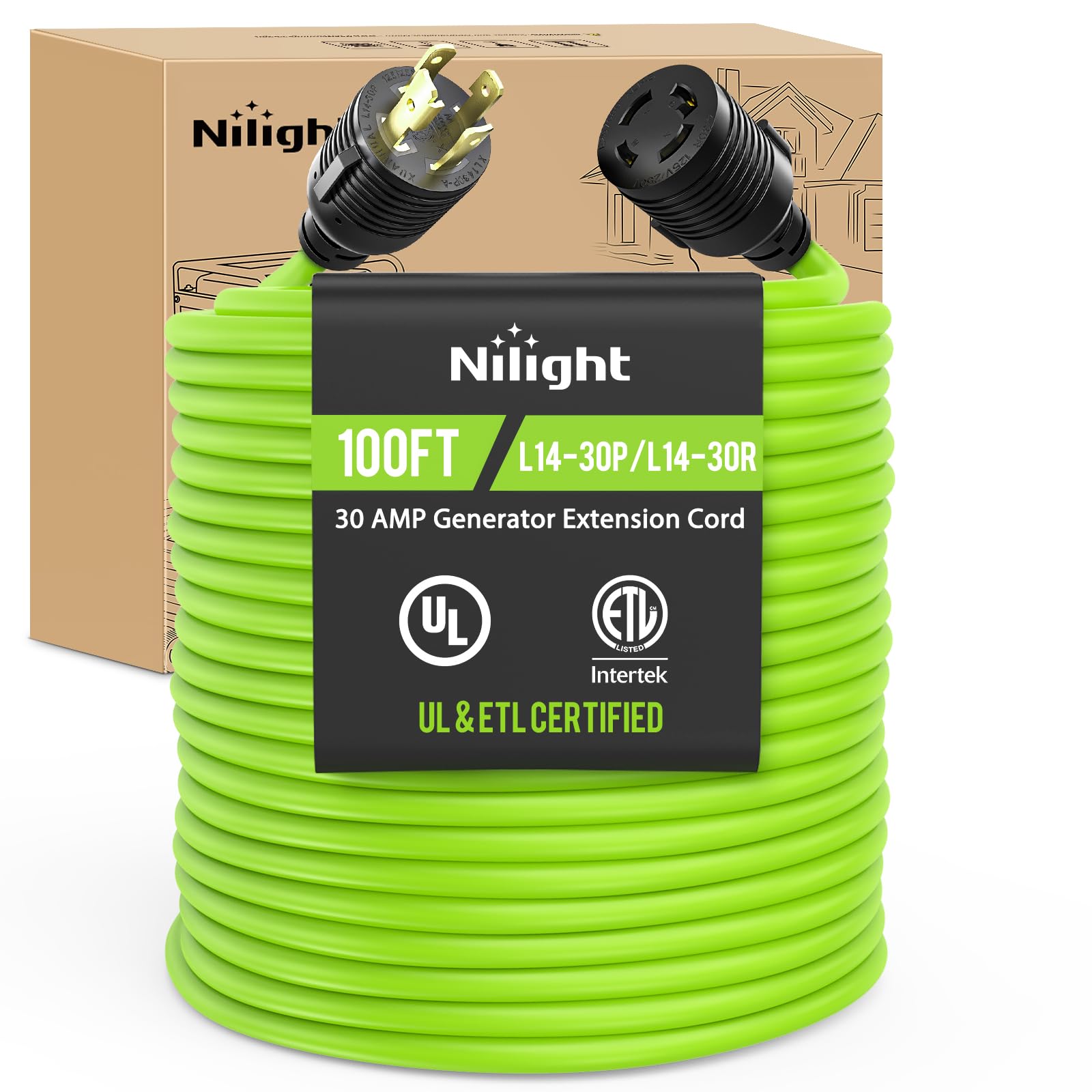 Nilight 100FT 30 Amp Generator Extension Cord 10 Gauge L14-30P to L14-30R