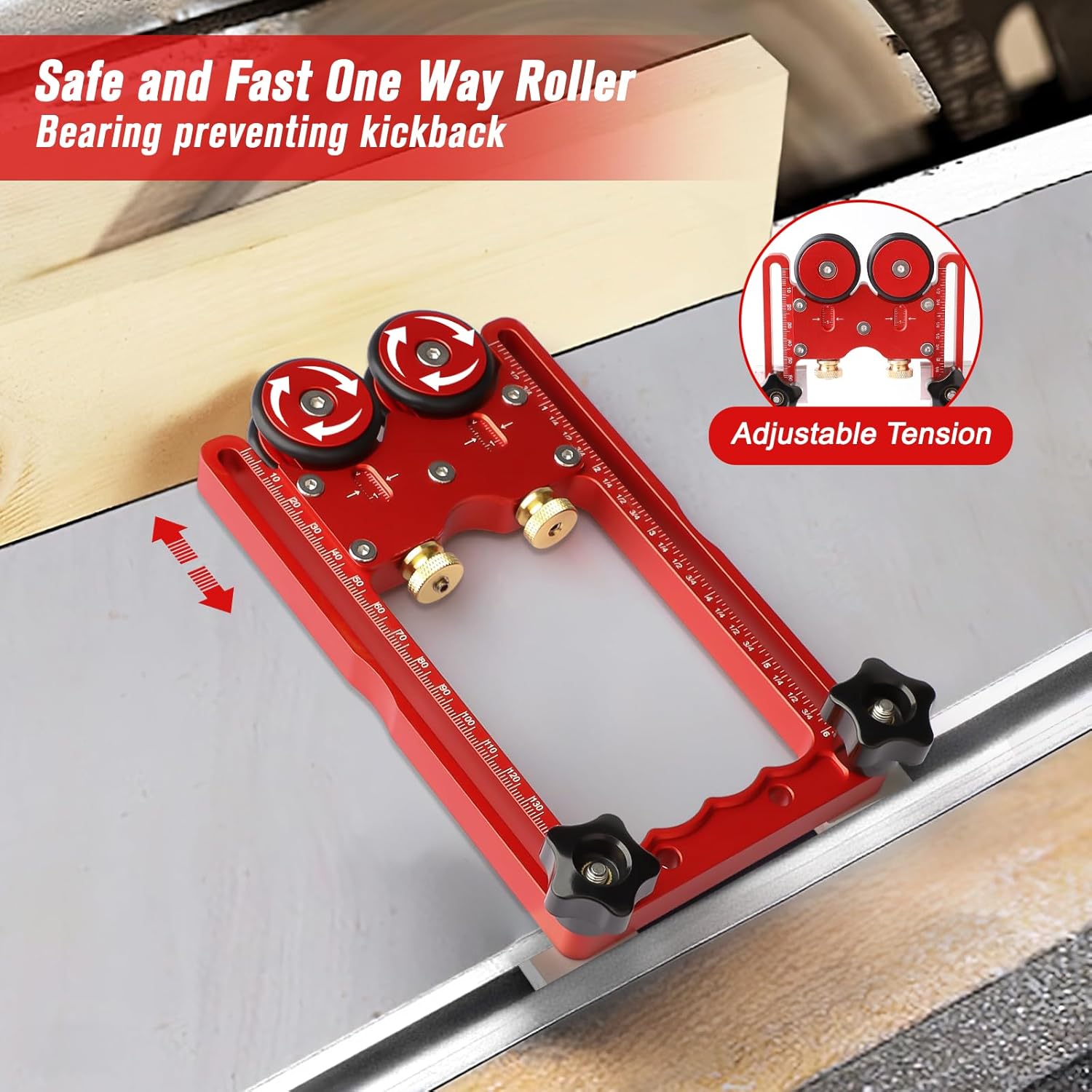 Feather Boards for Table Saws,Upgraded Thin Rip Jig Guide Feather Boards for Table Saw,Router Table,Band Saw,AccessoriesAccessories,Anti-Kickback Bearing Roller,Fits 3/8"x3/4" T-Slots