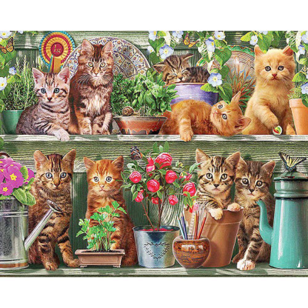 Broderie diamant chat et plantes 50x60 cm pour kit mosaïque peinture strass