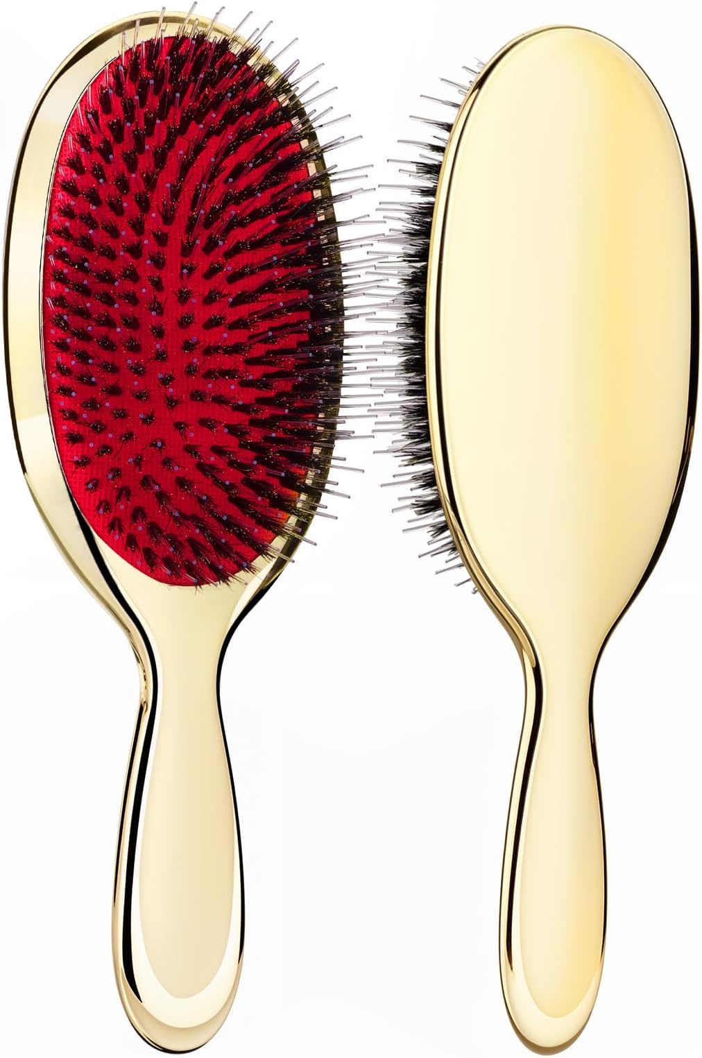 SibbaAnti-static Hair Brush Paddle Massage Extension Brush Professional Detangle Natural Bristle Cushion Nylon Comb for Women (Light Gold)