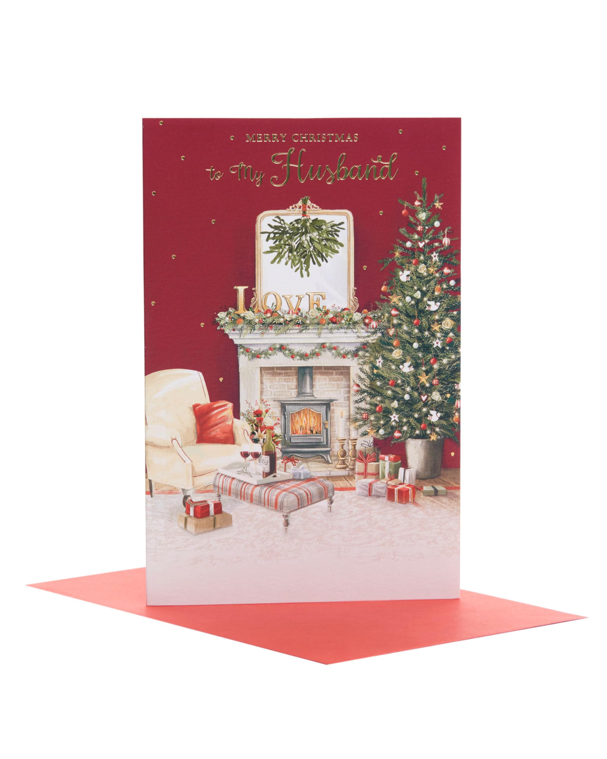 UK Greetings Christmas Card for Husband - Cosy Festive Scene Design, Husband Scene, 149mm x 229mm