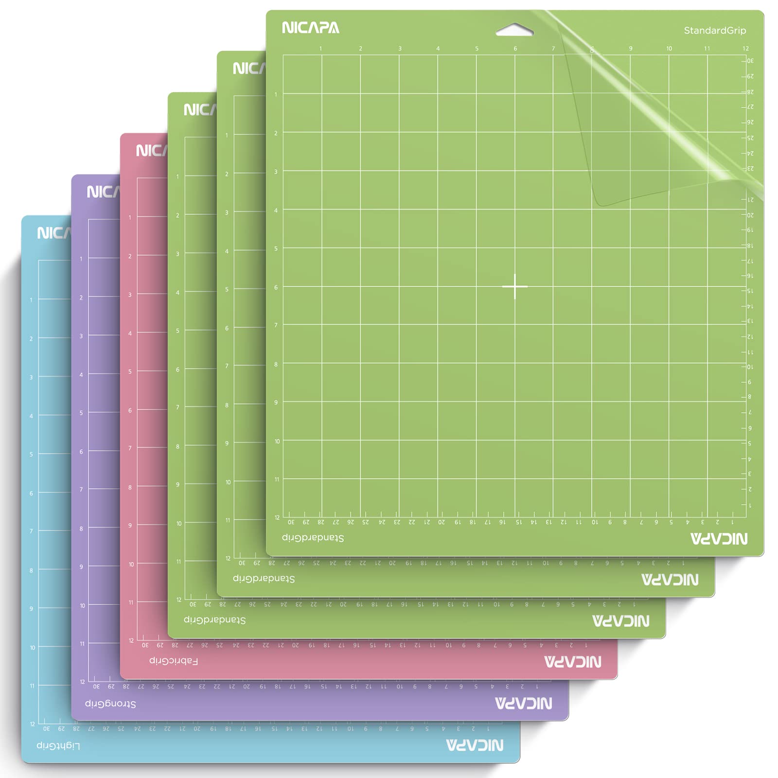 Nicapa Replacement Cutting Mat(12x12 inch?for Cricut Maker /3/Explore 3/Air /2/One (6pack-3xStandardgrip?Lightgrip?Stronggrip?Fabrigrip) Adhesive&Sticky Non-Slip Flexible Square Gridded Cut Mats Set