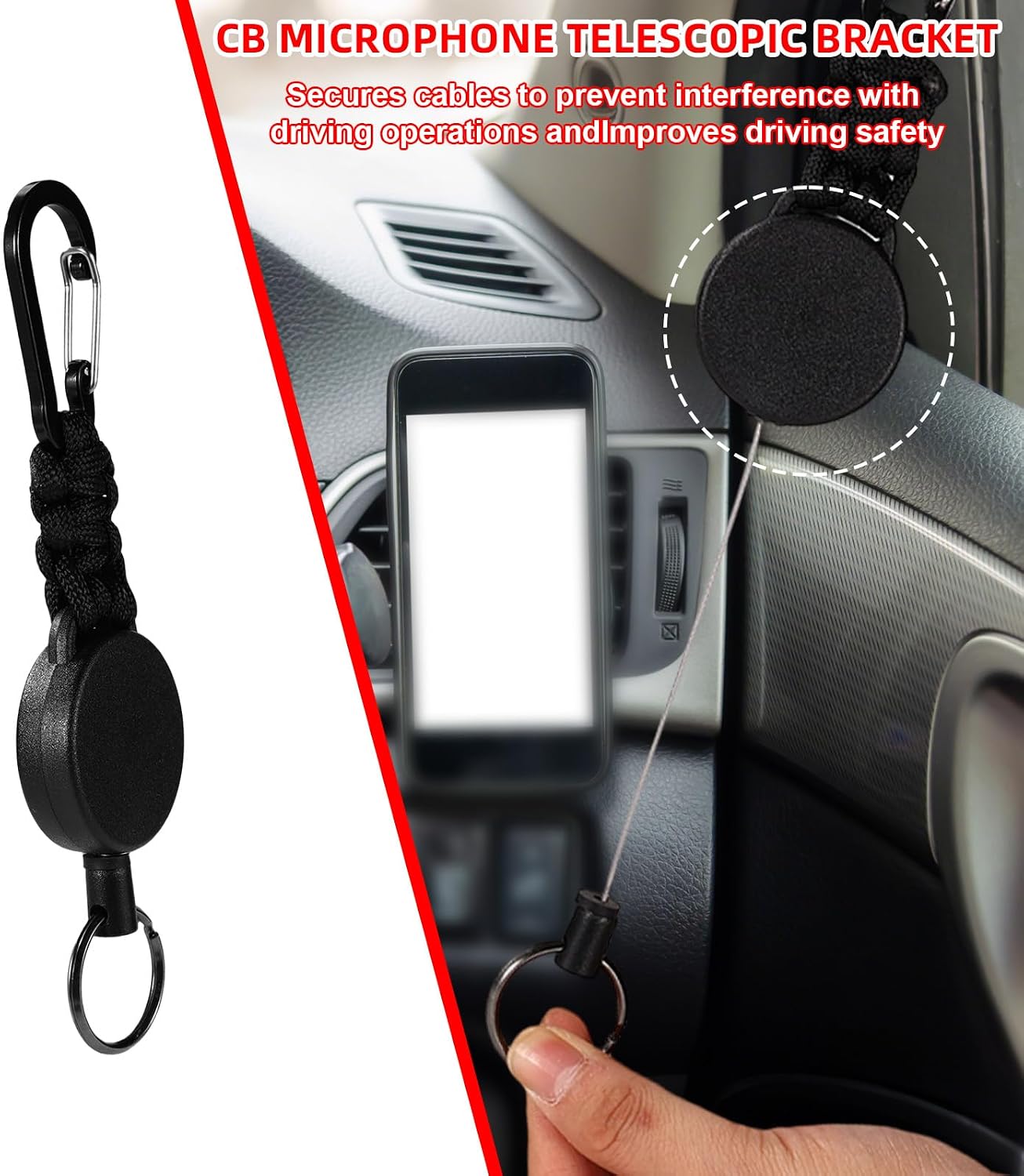 2pcs CB Mic Retractable Holder with Swivel Clip, CB Radio Microphone Hanger with Tether Lanyard D-Ring & Hook Secure Clip Mount Accessories for Truck Car Off-Road Vehicle image 3