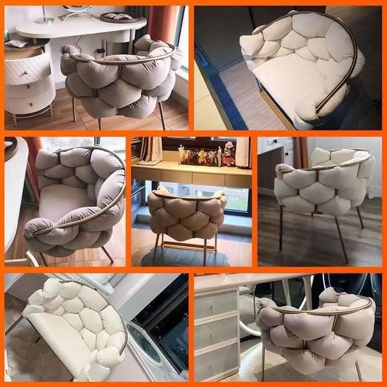 Silla Decorativa de Terciopelo, sillón para Dormitorio con Patas de Metal Dorado, Silla de Burbujas de Lujo Ligera, Silla tapizada Individual para salón, Cocina, Dormitorio,Gris