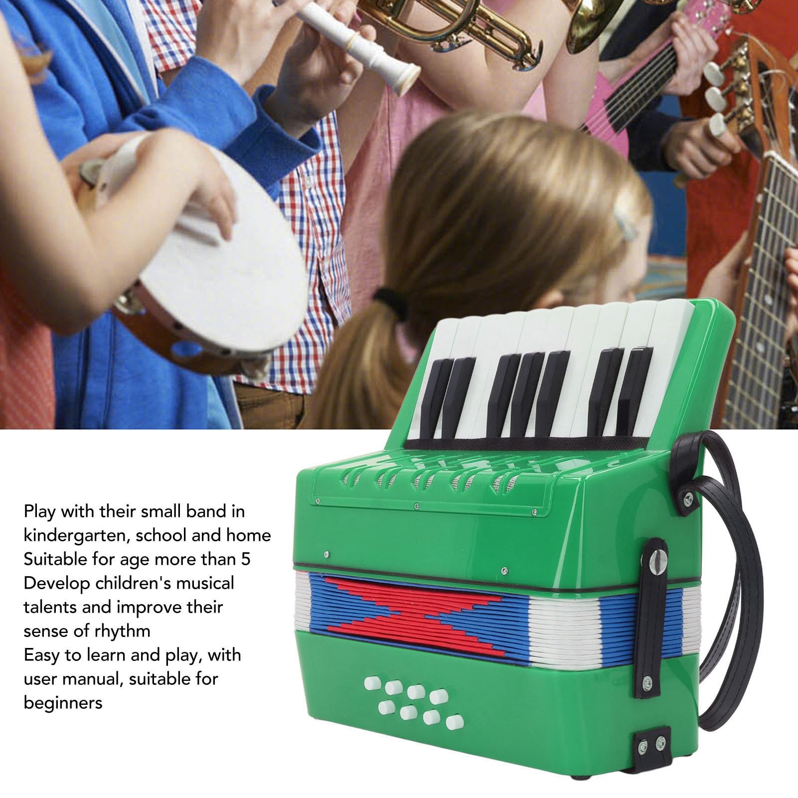 Fisarmonica a Piano ABS 17 Tasti Ideale per Bambini Principianti con Manuale Utente e Spartito Musicale (GREEN)