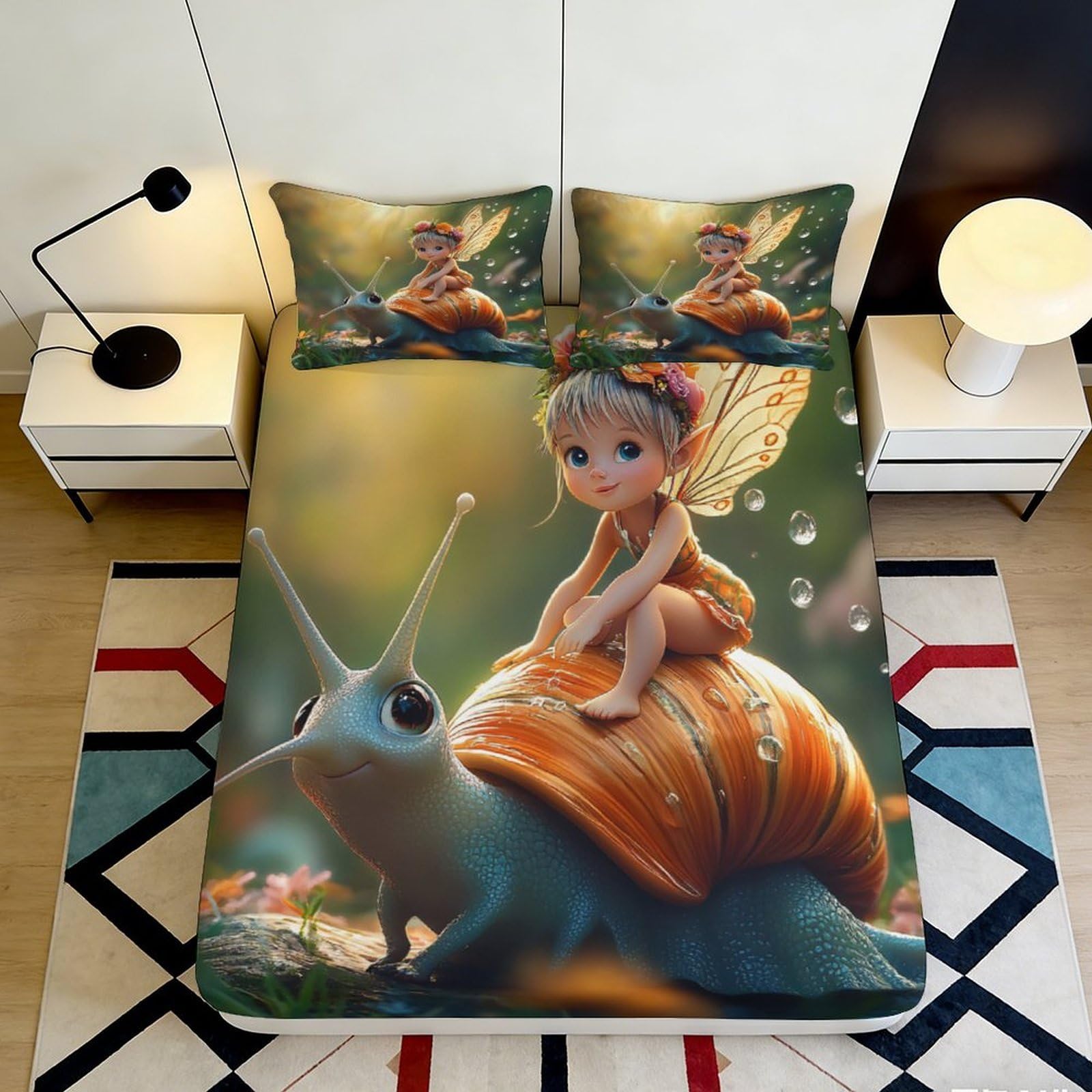 Pnayamiorkfel Style-4 3D Printed Fairy Snail Fitted Sheet Microfiber Soft Anti-Slip Fantasy Forest Bed Cover For Bedroom Guestroom Decor 90X200x25cm
