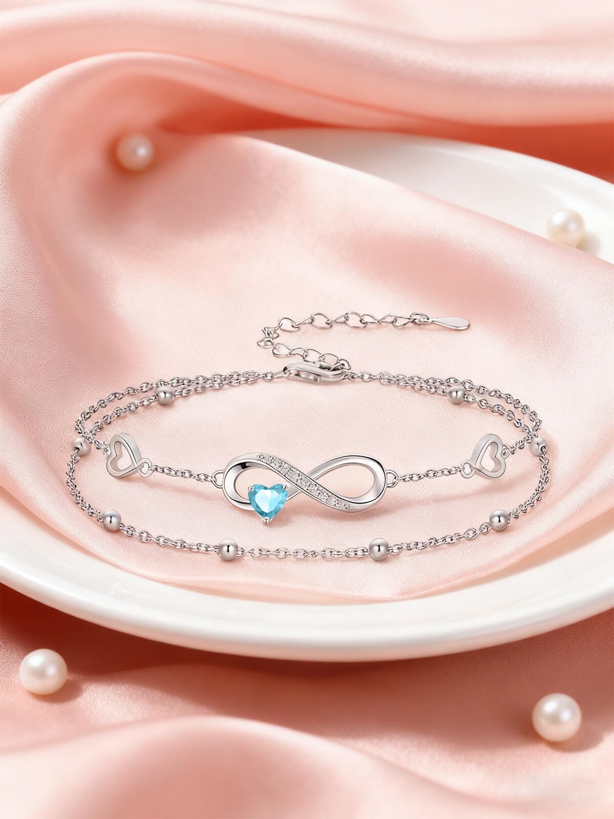 Gioiello da donna in argento Sterling 925, con simbolo dell'infinito, braccialetto e cavigliera, doppia catena regolabile, regalo personalizzato per donne, mogli, fidanzate, madri