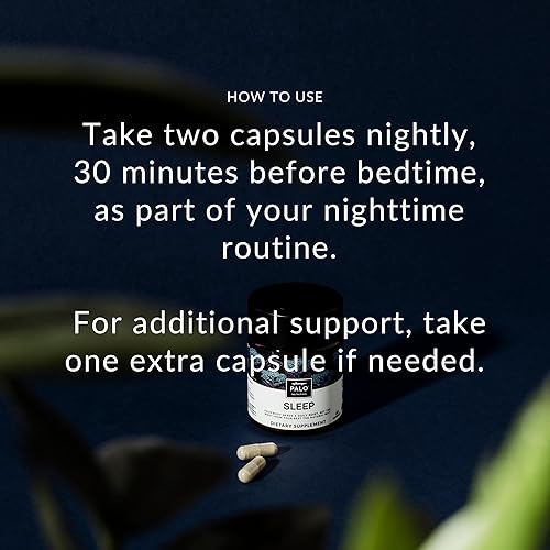 Miniatura 6 de PALO Apoyo para el sueño y el estrés suplemento vegano sin melatonina con raíz de valeriana orgánica, L-teanina, magnesio, manzanilla, bálsamo de