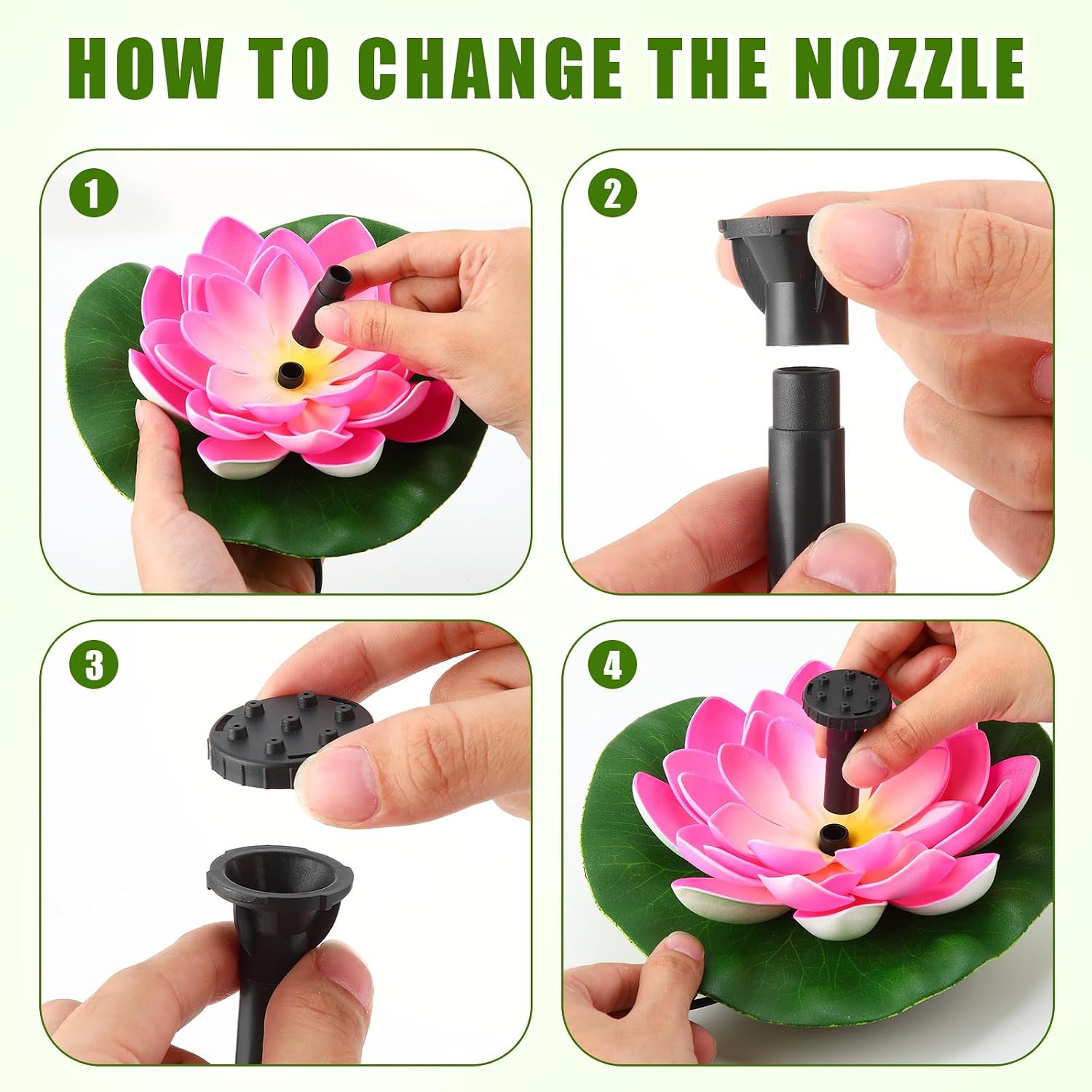2 Pcs Solar Water Fountain, Water Lily Solar Fountain for Bird Bath, Garden Decor Solar for Bird Bath Outside Pond and Backyard, 6 Nozzles
