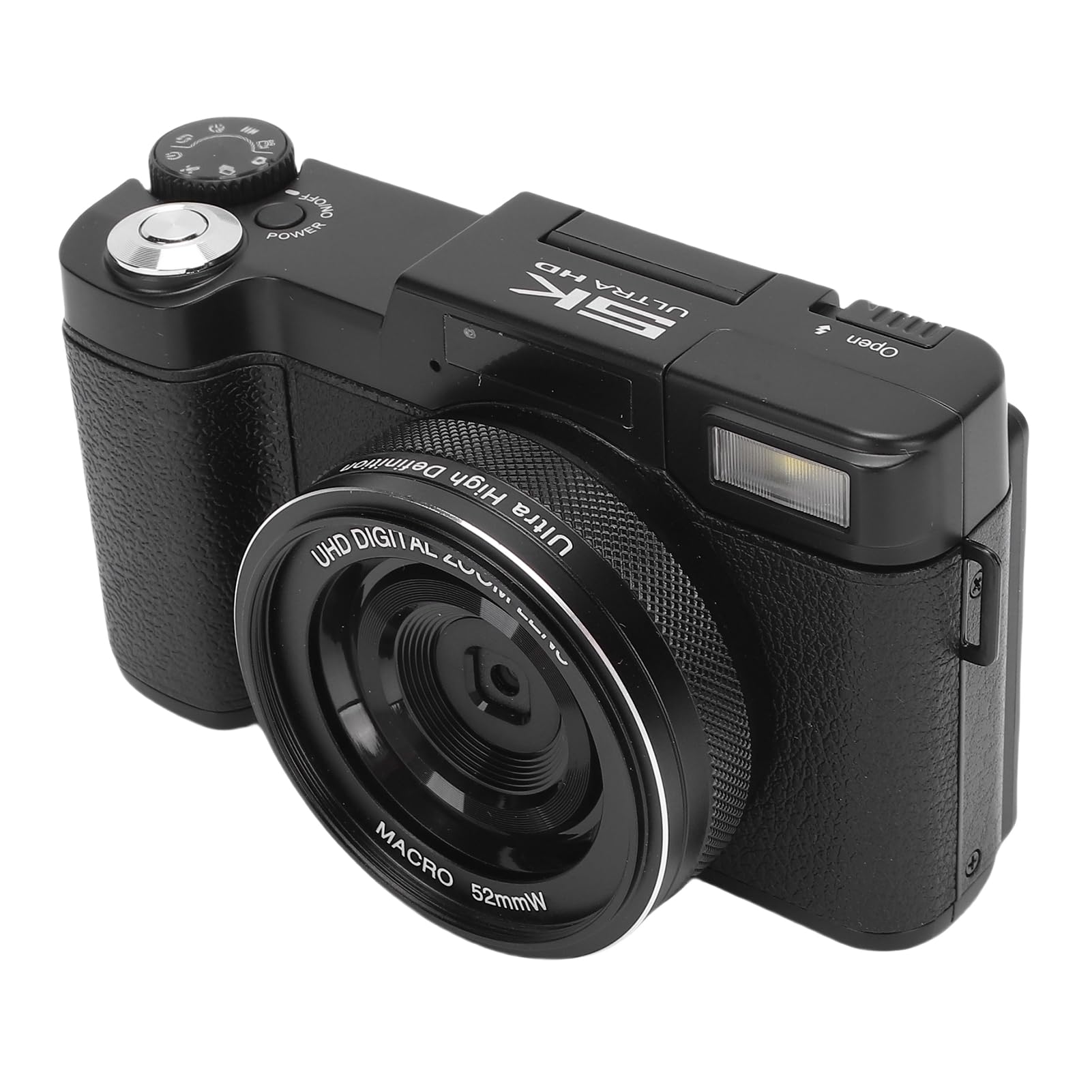 Asixxsix Fotocamera Digitale, Fotocamera per Vlogging con Schermo Ribaltabile con Zoom 18X 5K 64MP, Videocamera con Luce di Riempimento a LED per Selfie in Viaggio (BLACK)