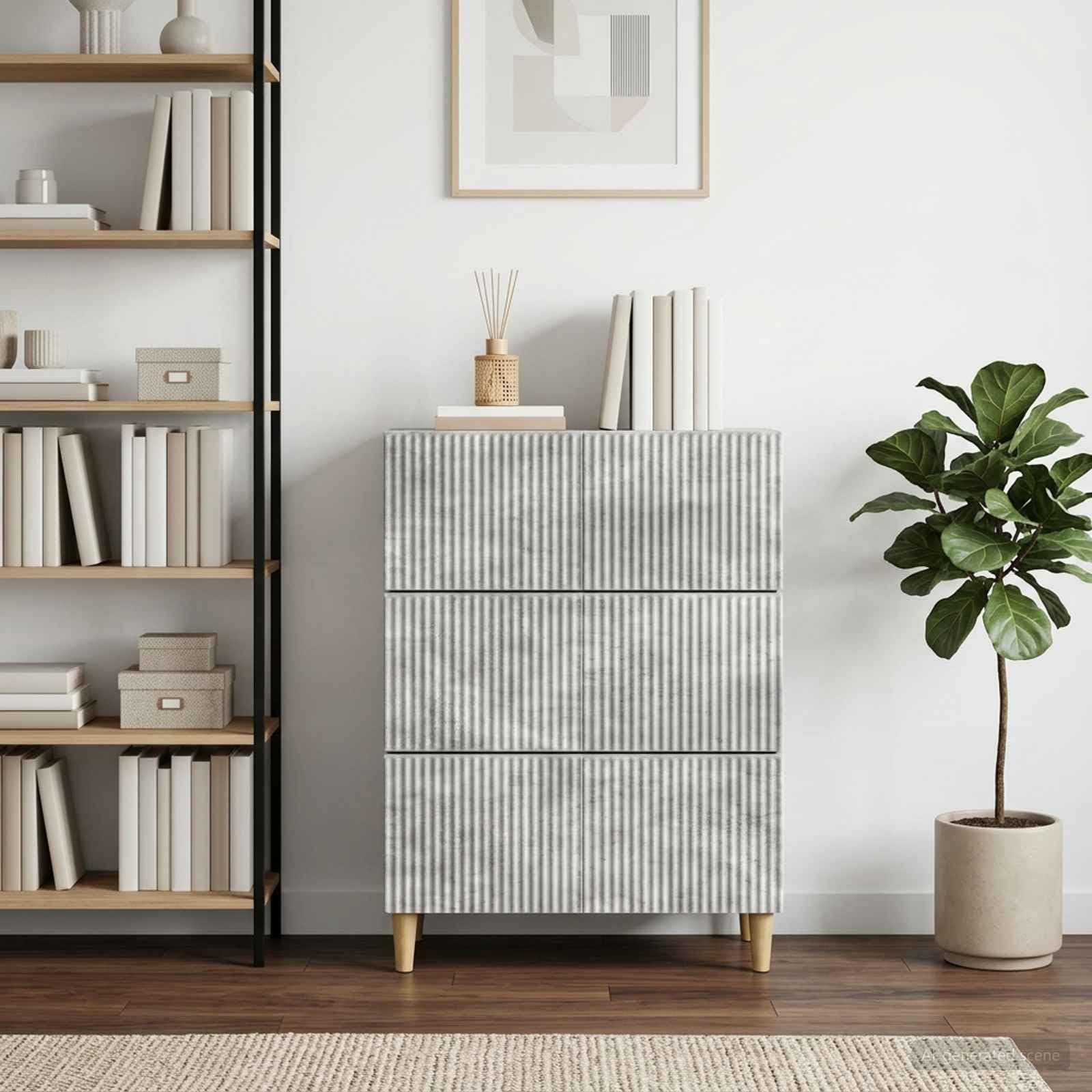 Cassettiera Grigio Cemento in Legno Ingegnerizzato 66x34,5x90 cm